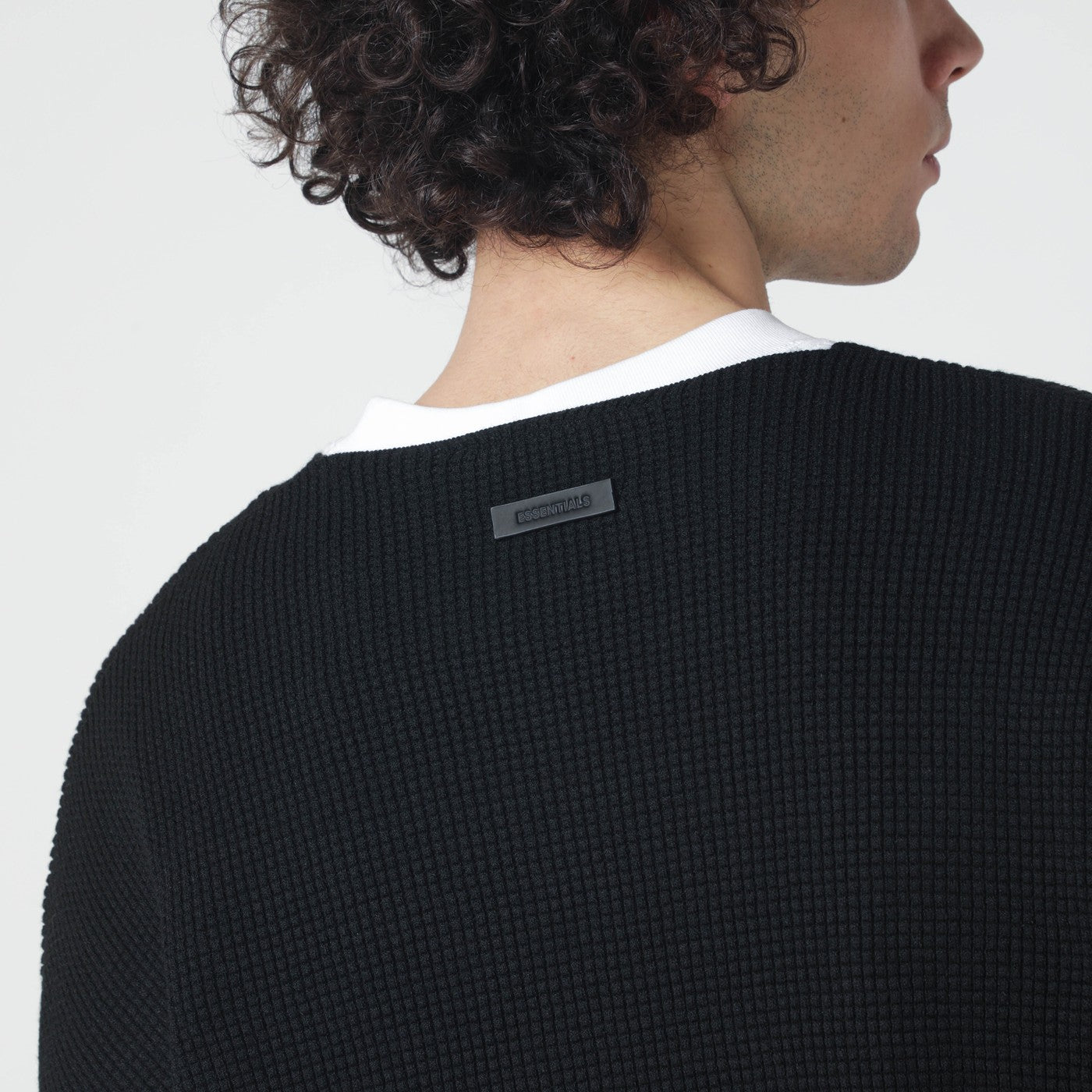 Black waffle-knit sweatshirt