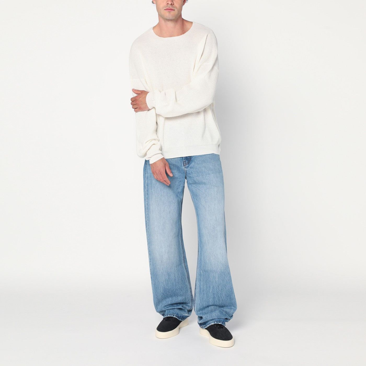 Cloud white nylon-blend sweater