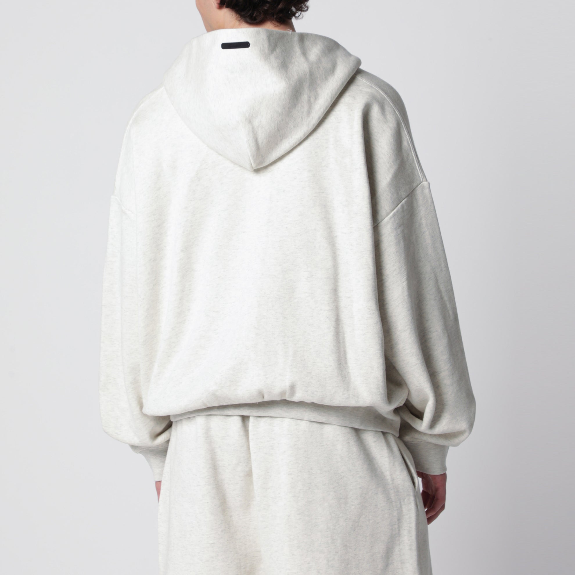 Light grey mélange cotton fleece zip-up sweatshirt