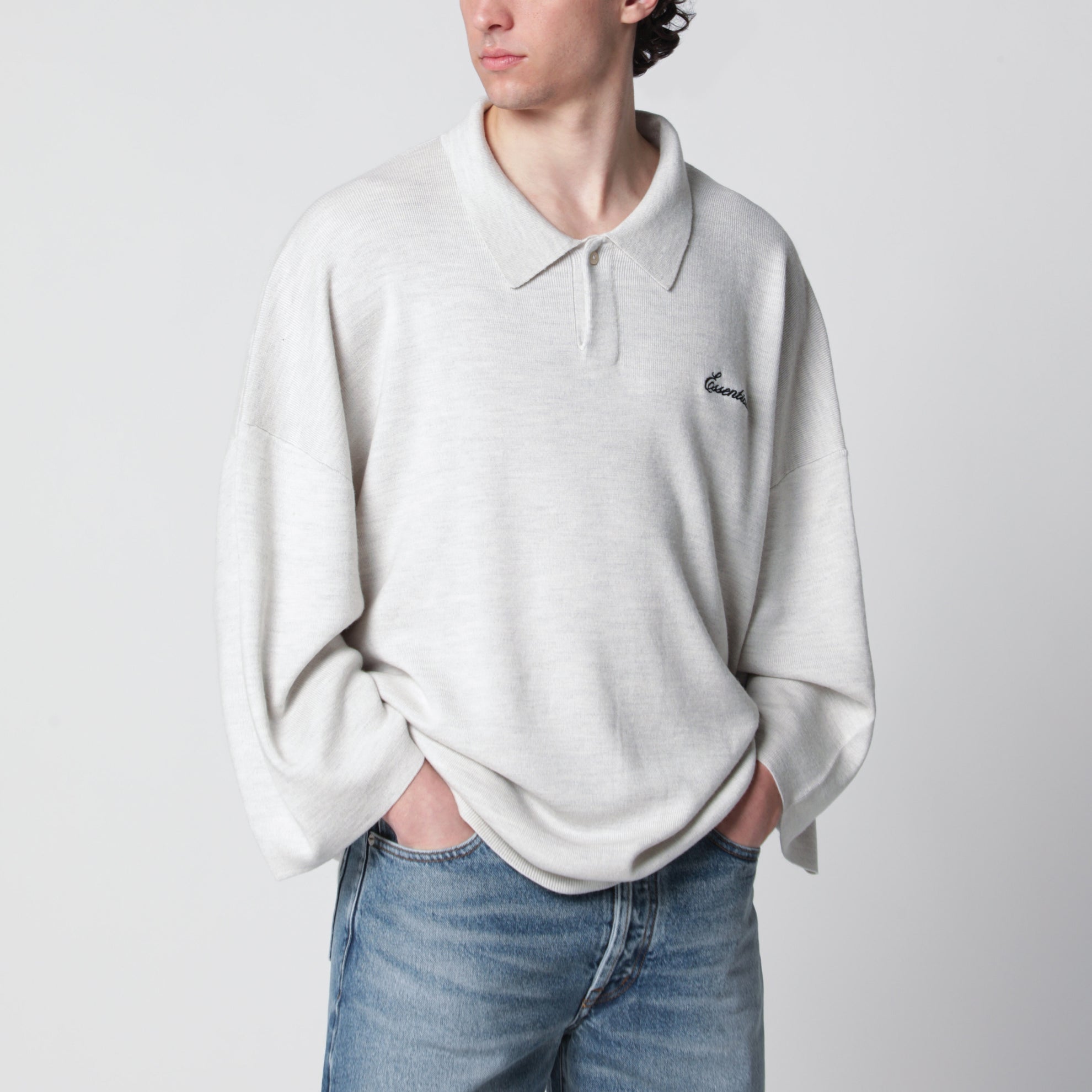 Signature knit polo with 3/4 sleeves in mélange beige