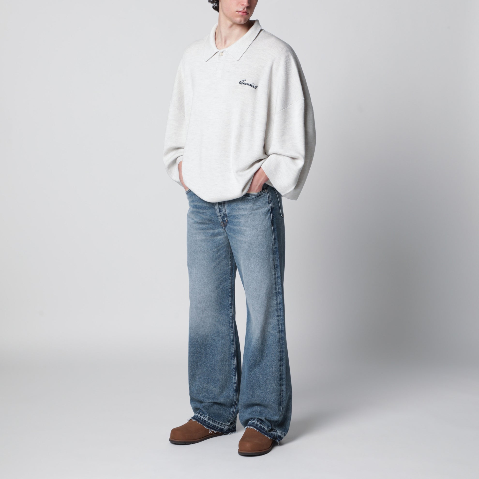 Signature knit polo with 3/4 sleeves in mélange beige