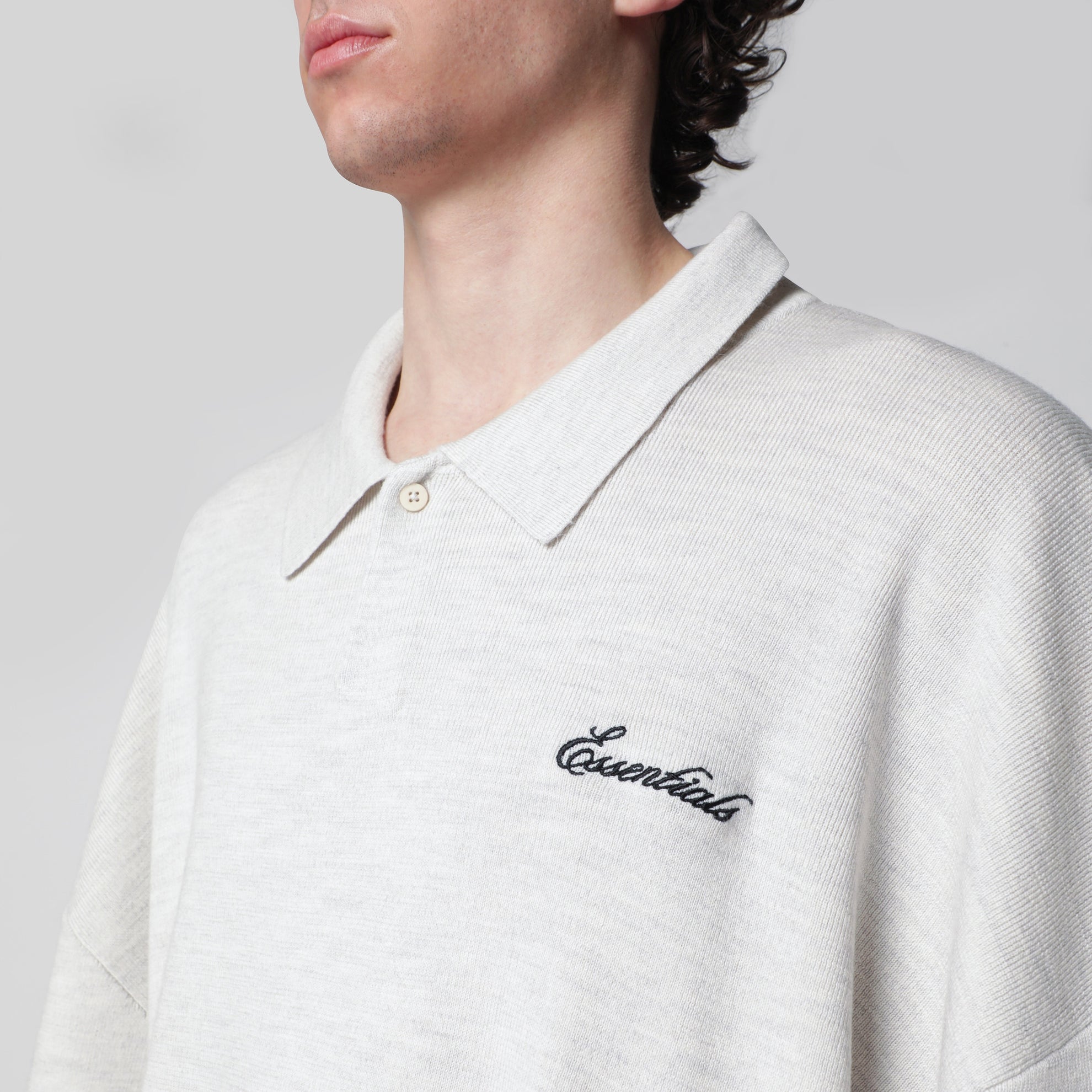 Signature knit polo with 3/4 sleeves in mélange beige