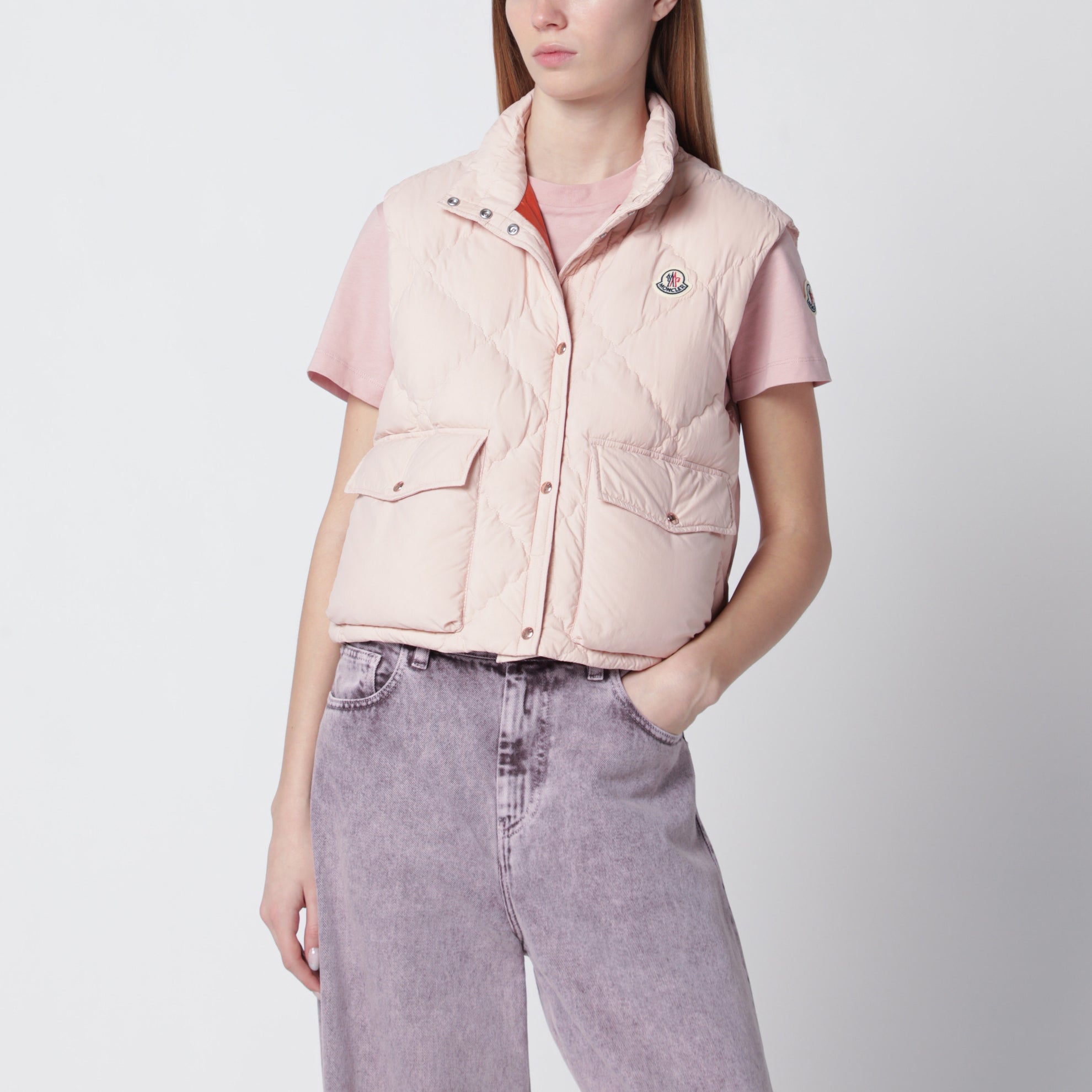 Biois padded vest pink with geometric quilting