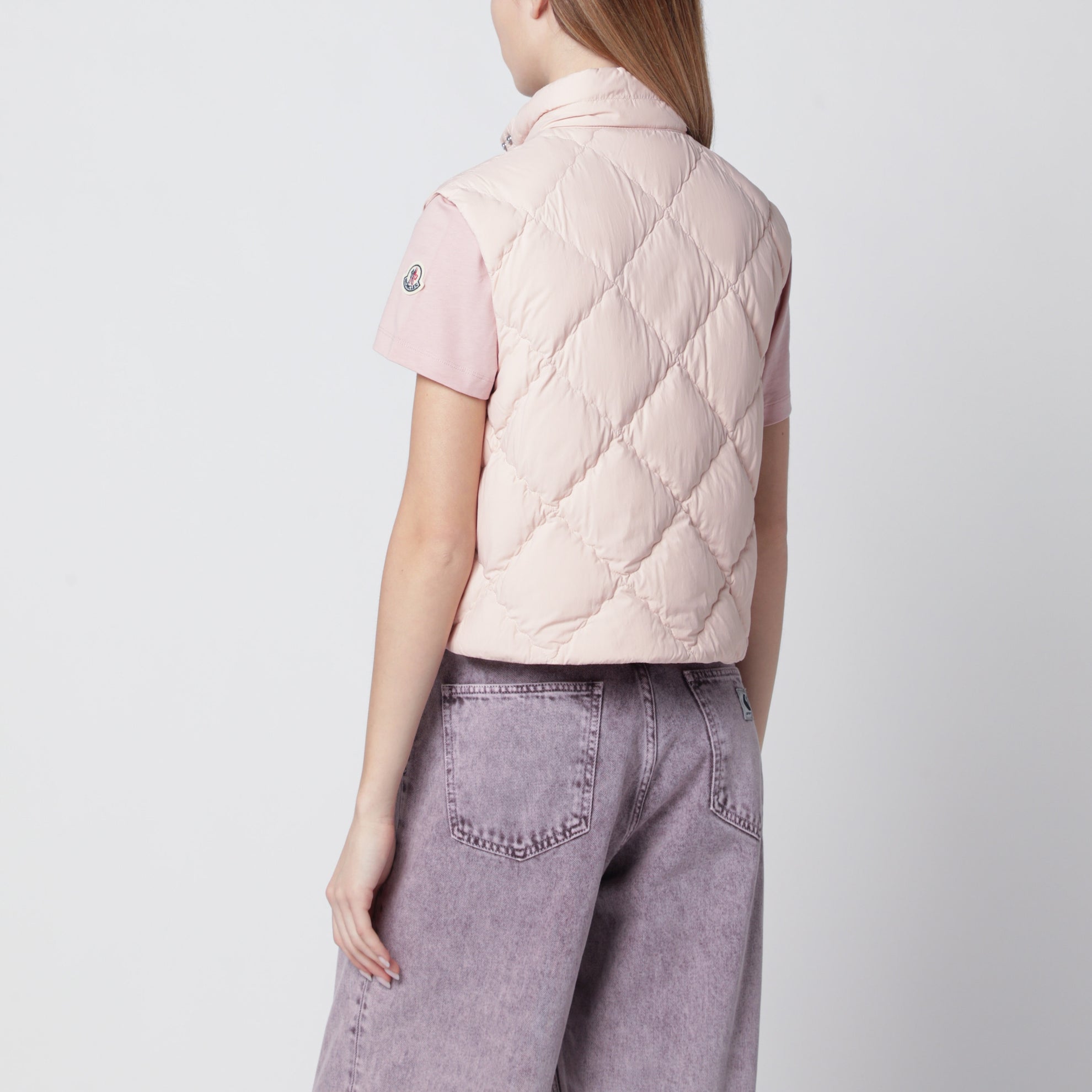 Biois padded vest pink with geometric quilting