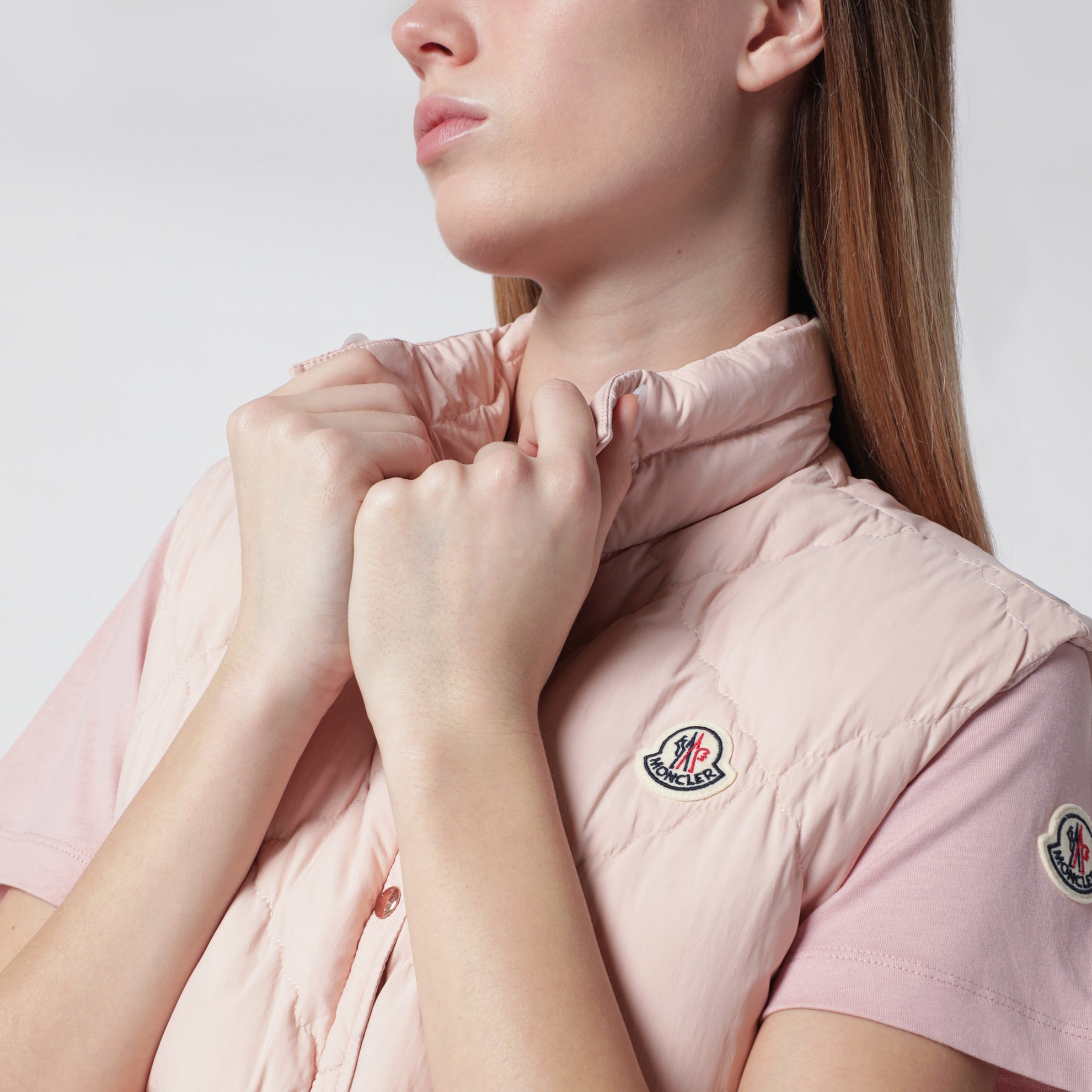 Biois padded vest pink with geometric quilting