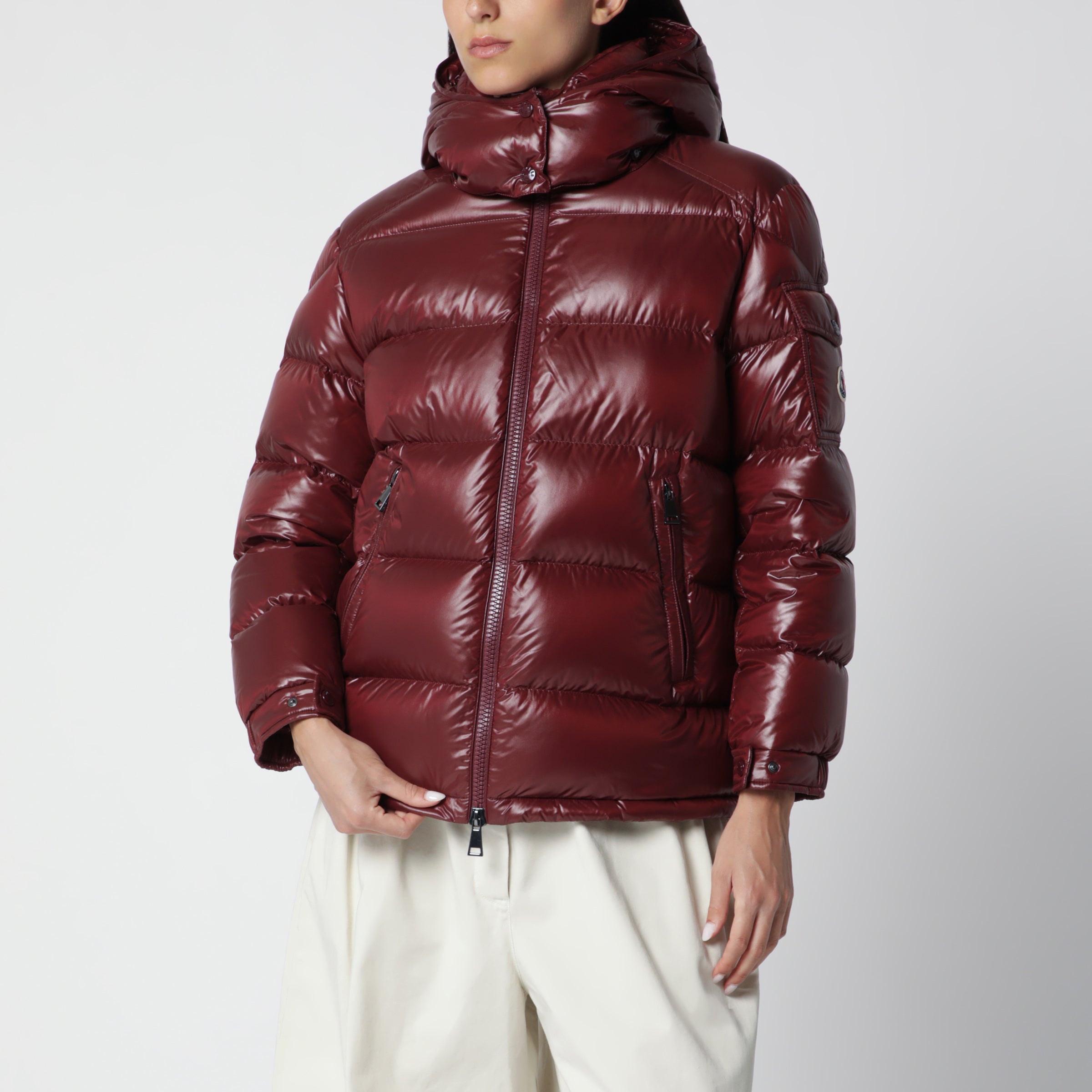 Moncler Dark red Maire down jacket in nylon laqué | TheDoubleF