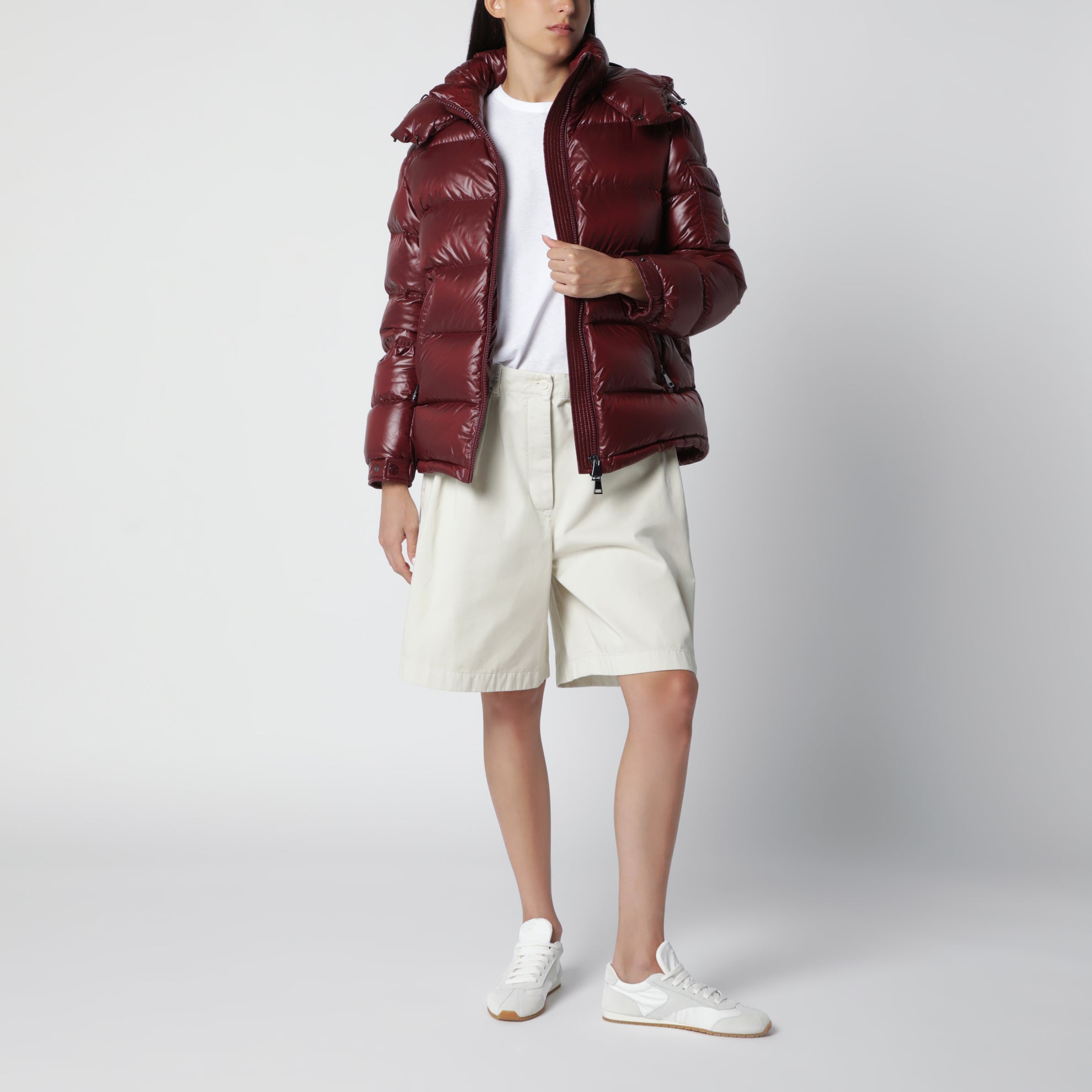 Dark red Maire down jacket in nylon laqué