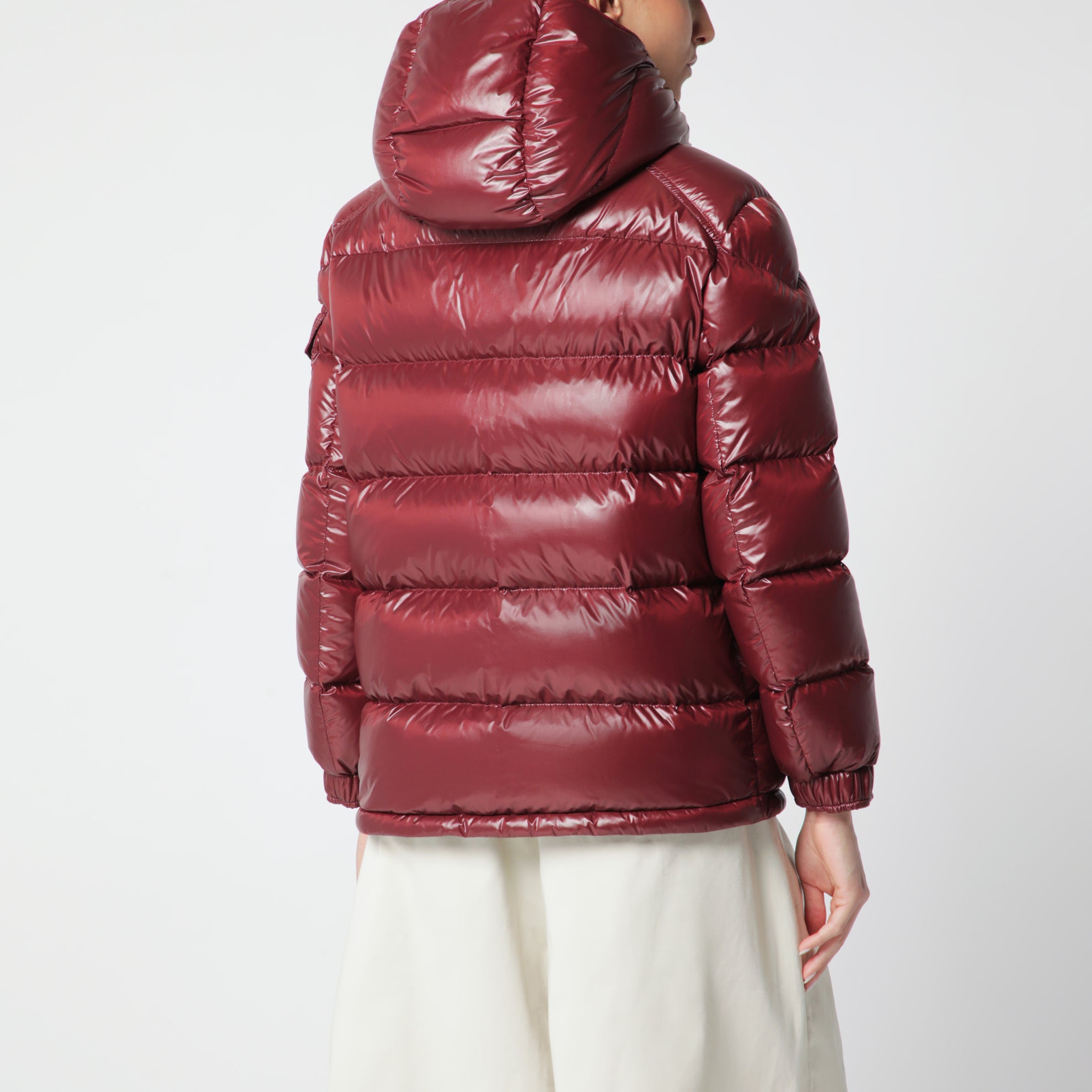 Dark red Maire down jacket in nylon laqué