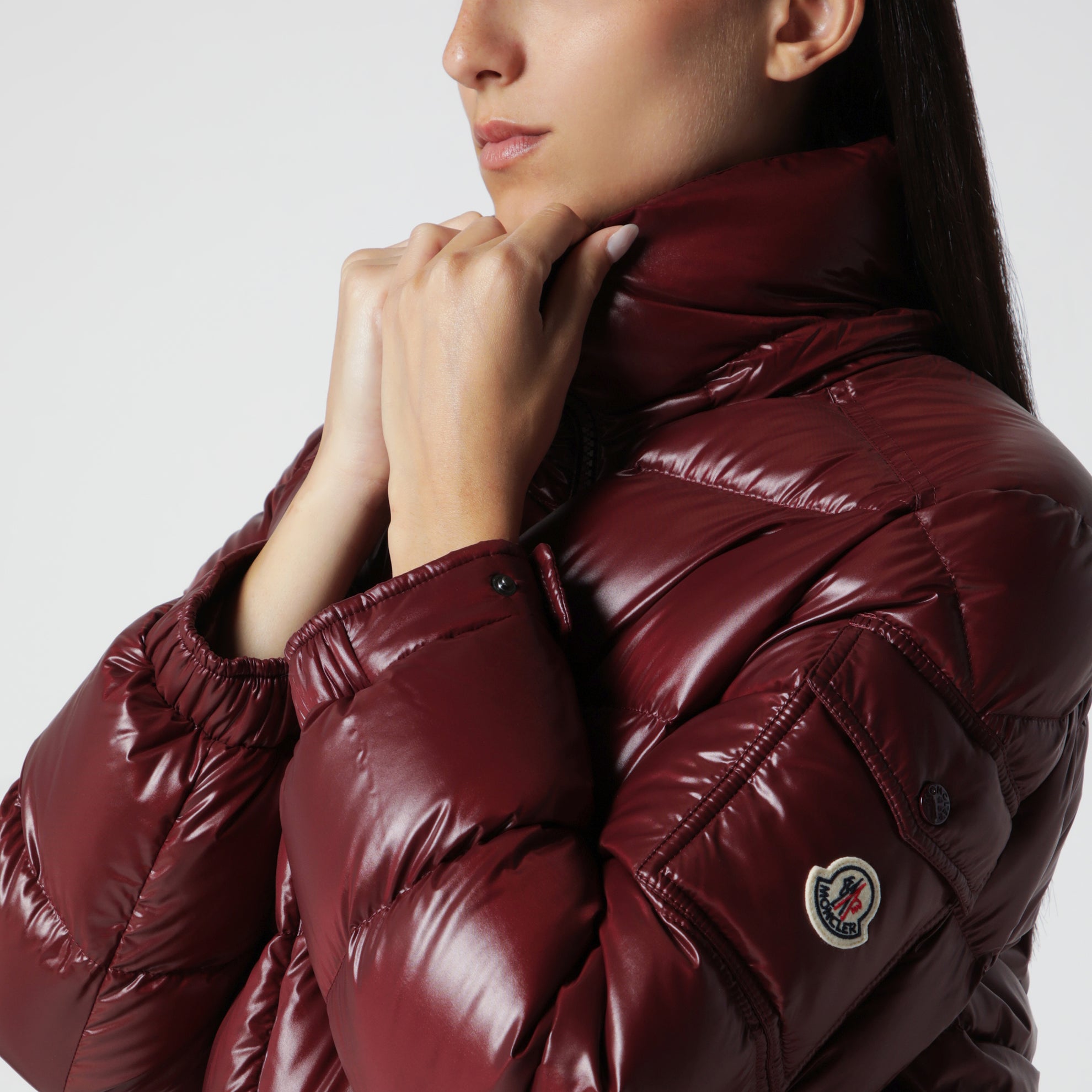 Dark red Maire down jacket in nylon laqué