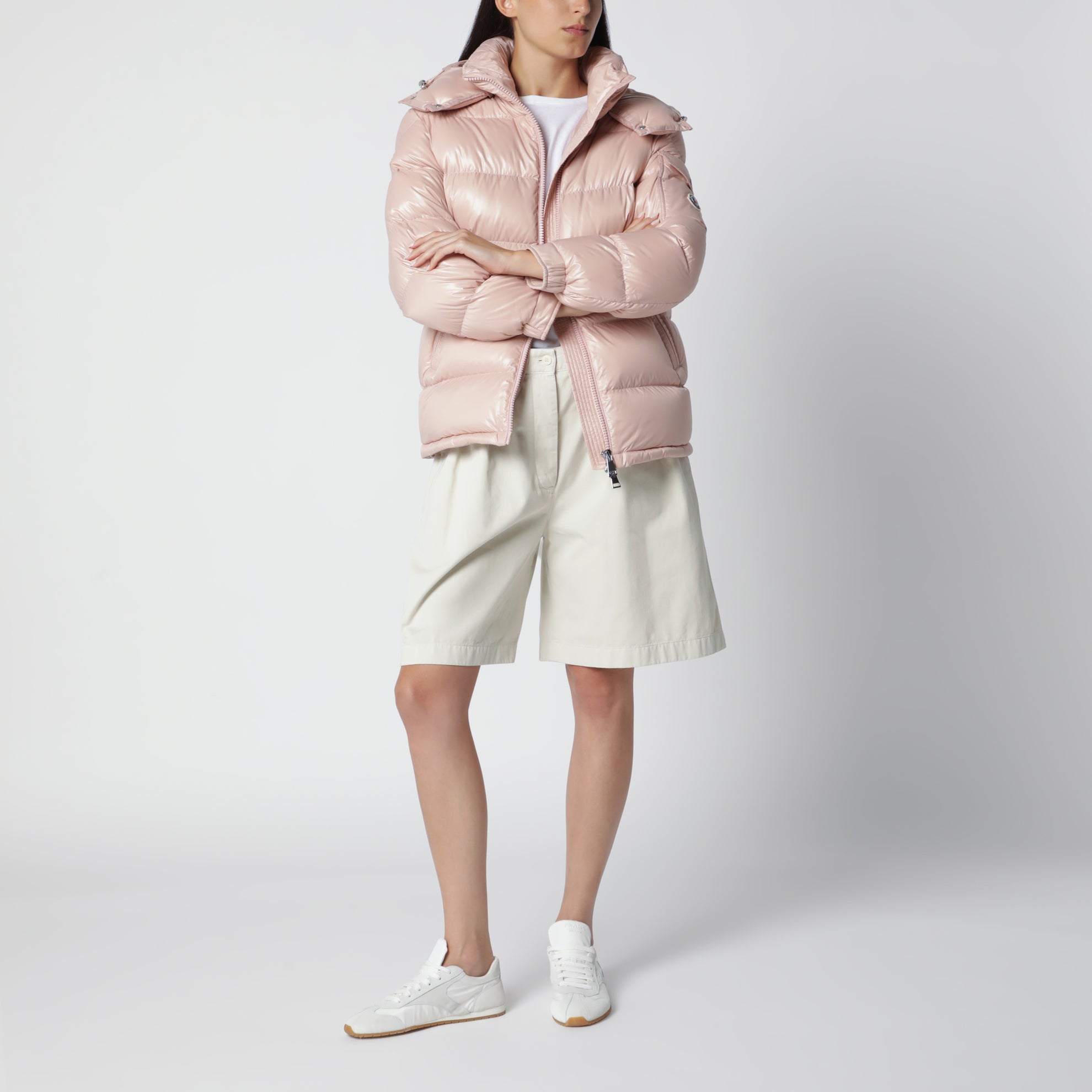Pink Maire down jacket in nylon laqué