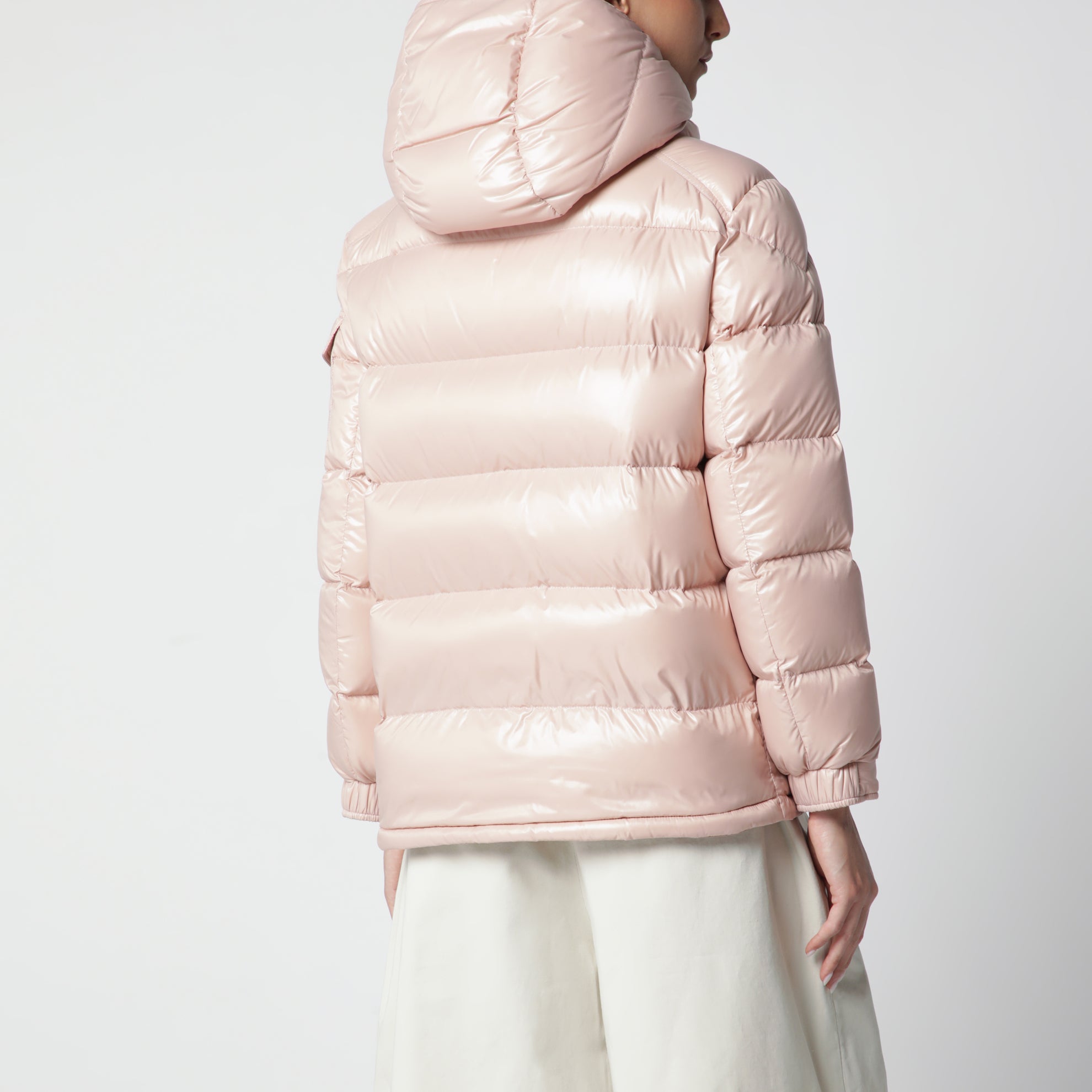 Pink Maire down jacket in nylon laqué