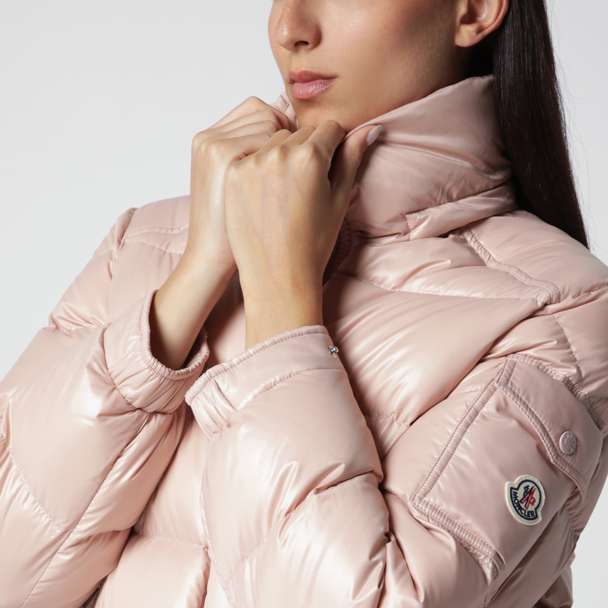 Pink Maire down jacket in nylon laqué