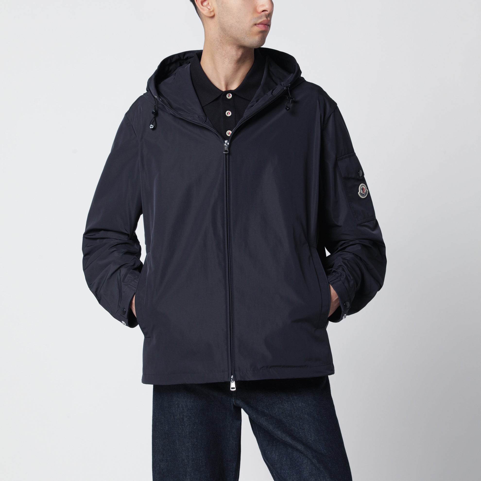 Giacca con cappuccio Sassiere blu navy in micro soft
