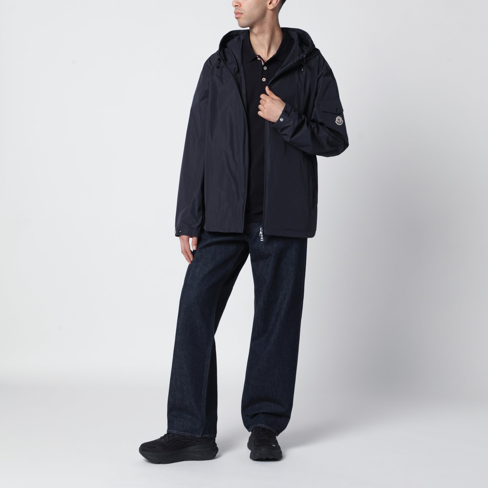 Giacca con cappuccio Sassiere blu navy in micro soft