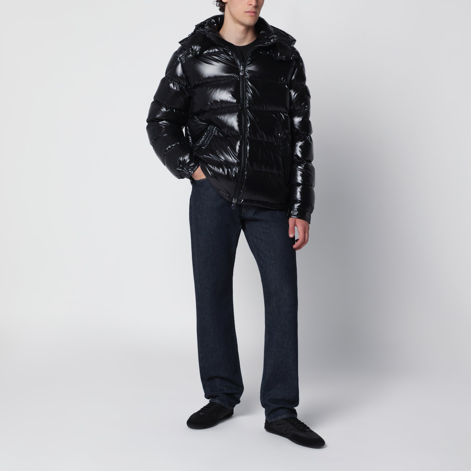 Black Maya down jacket in nylon laqué