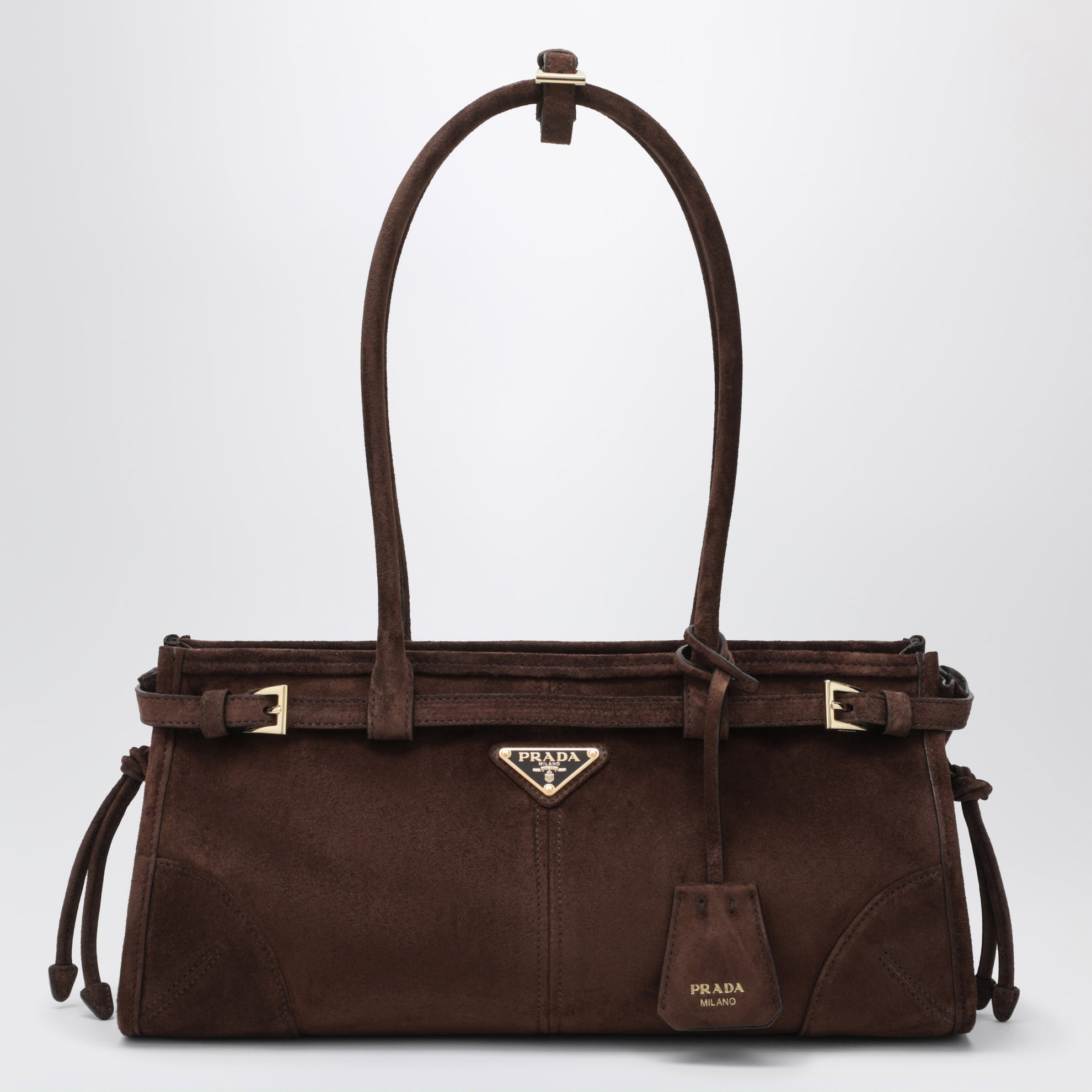 Borsa a mano Bonnie medium in pelle scamosciata moro