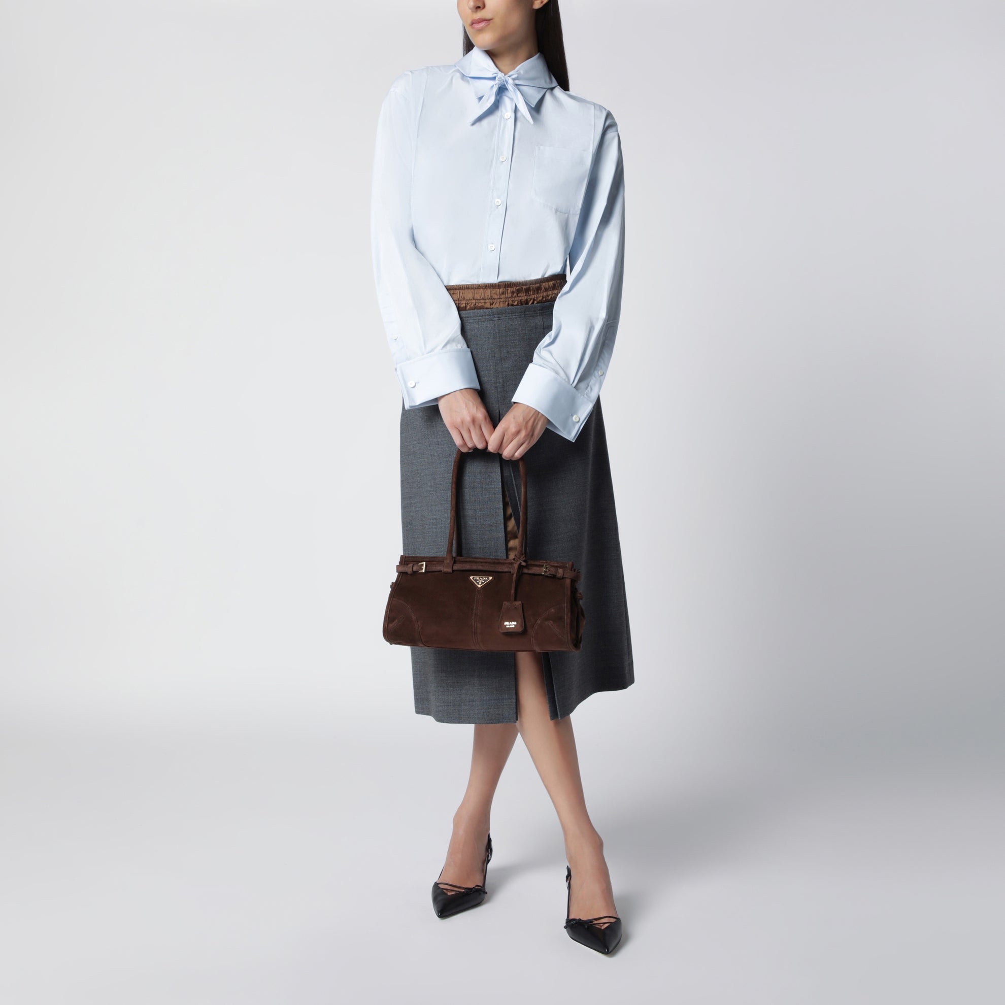 Borsa a mano Bonnie medium in pelle scamosciata moro