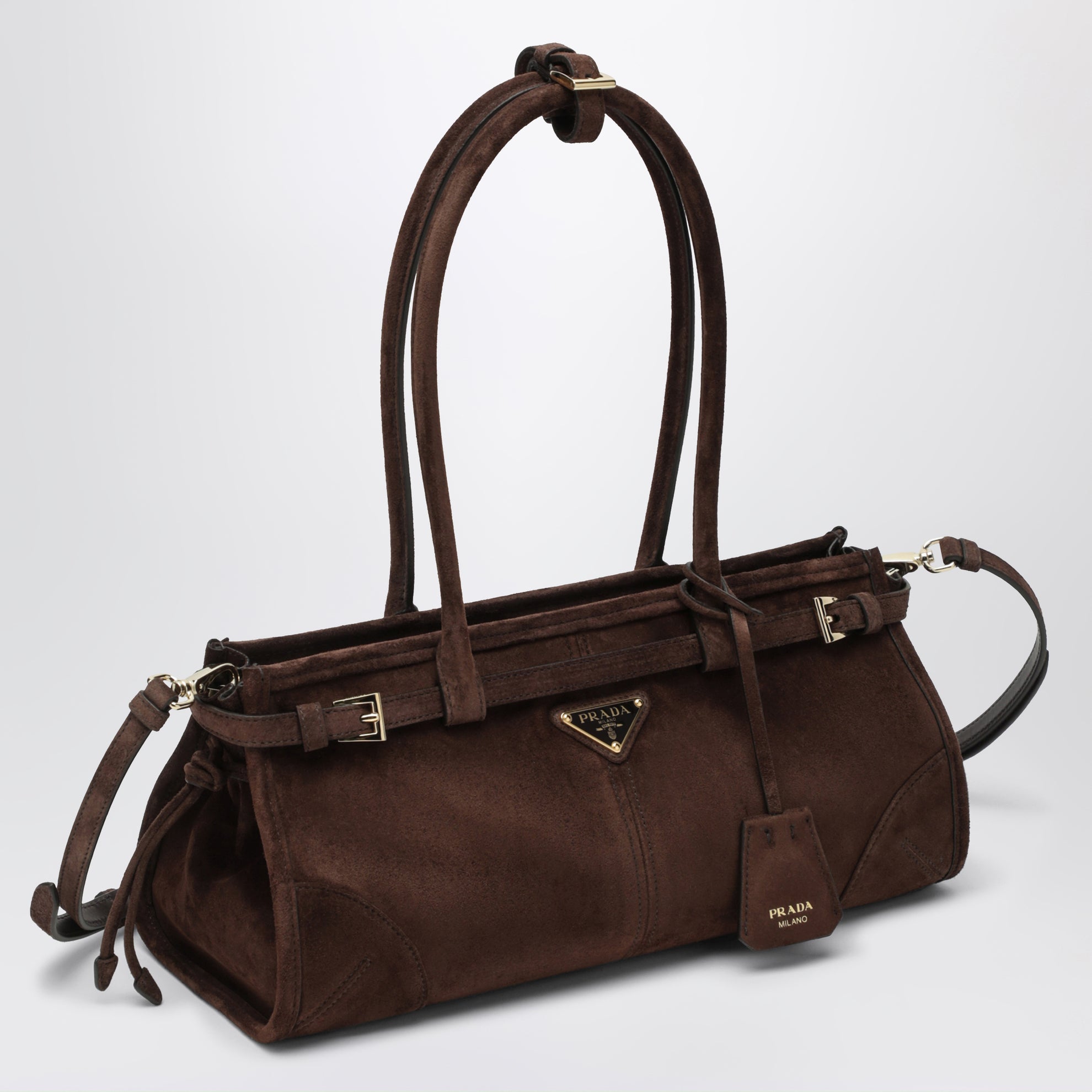 Borsa a mano Bonnie medium in pelle scamosciata moro