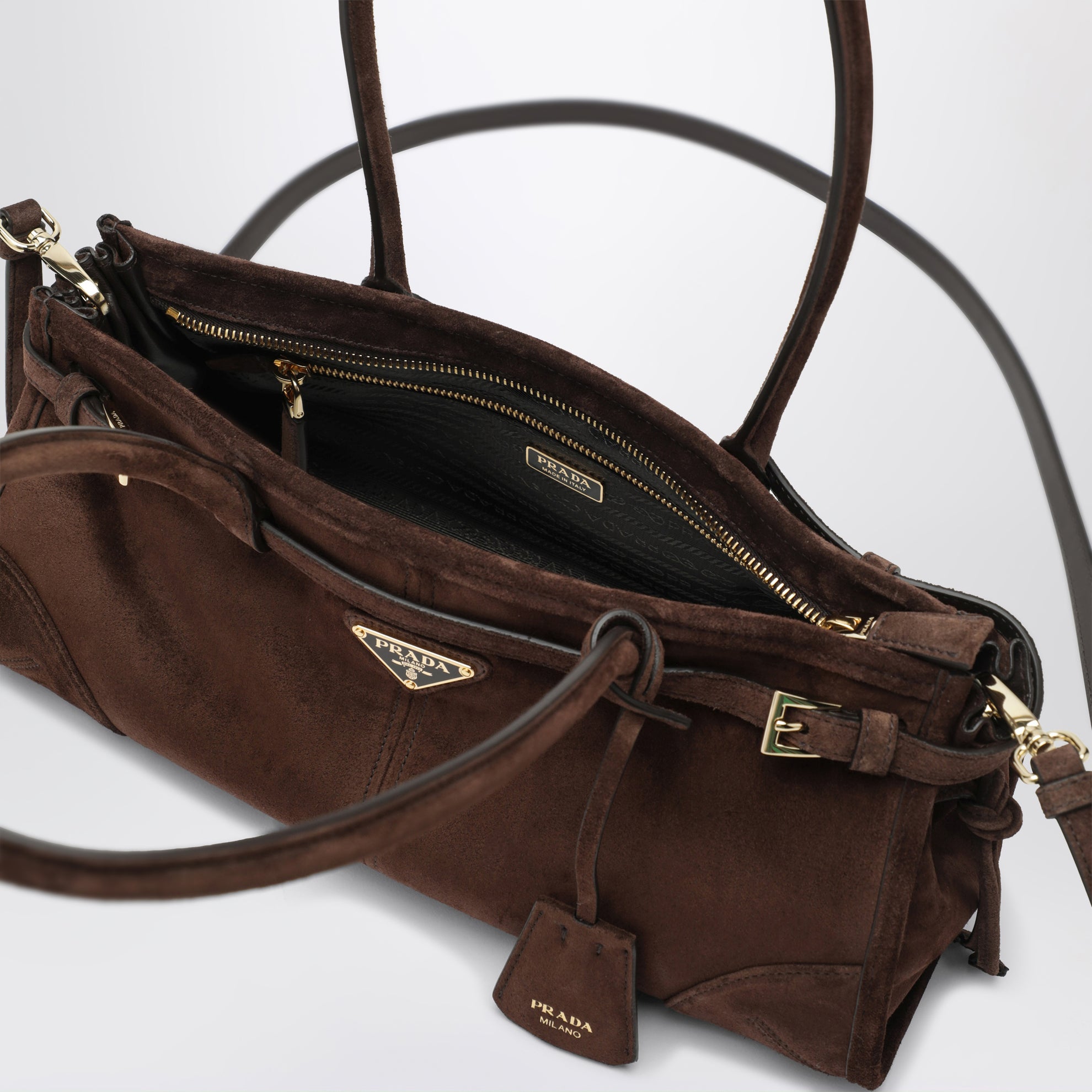 Borsa a mano Bonnie medium in pelle scamosciata moro