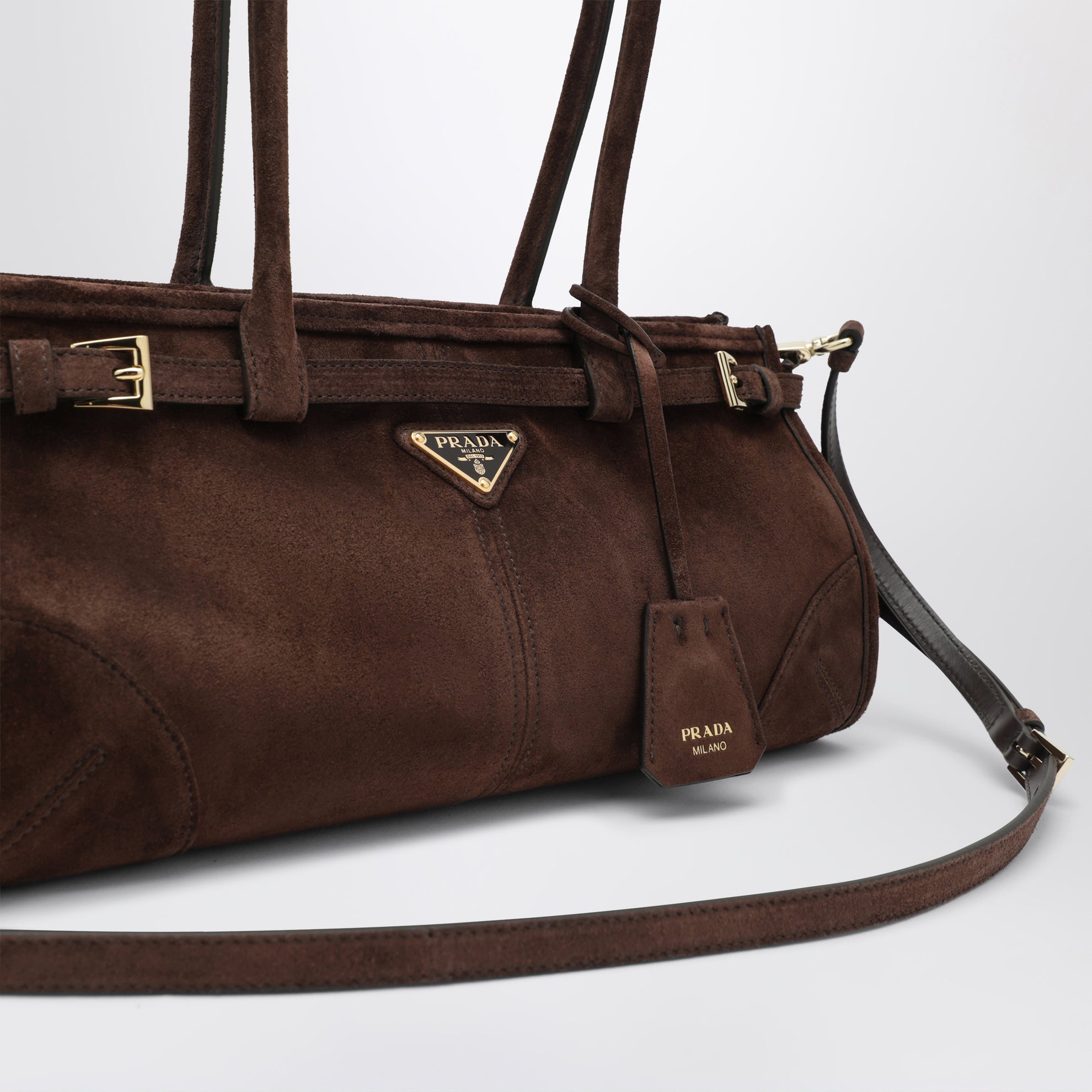 Borsa a mano Bonnie medium in pelle scamosciata moro