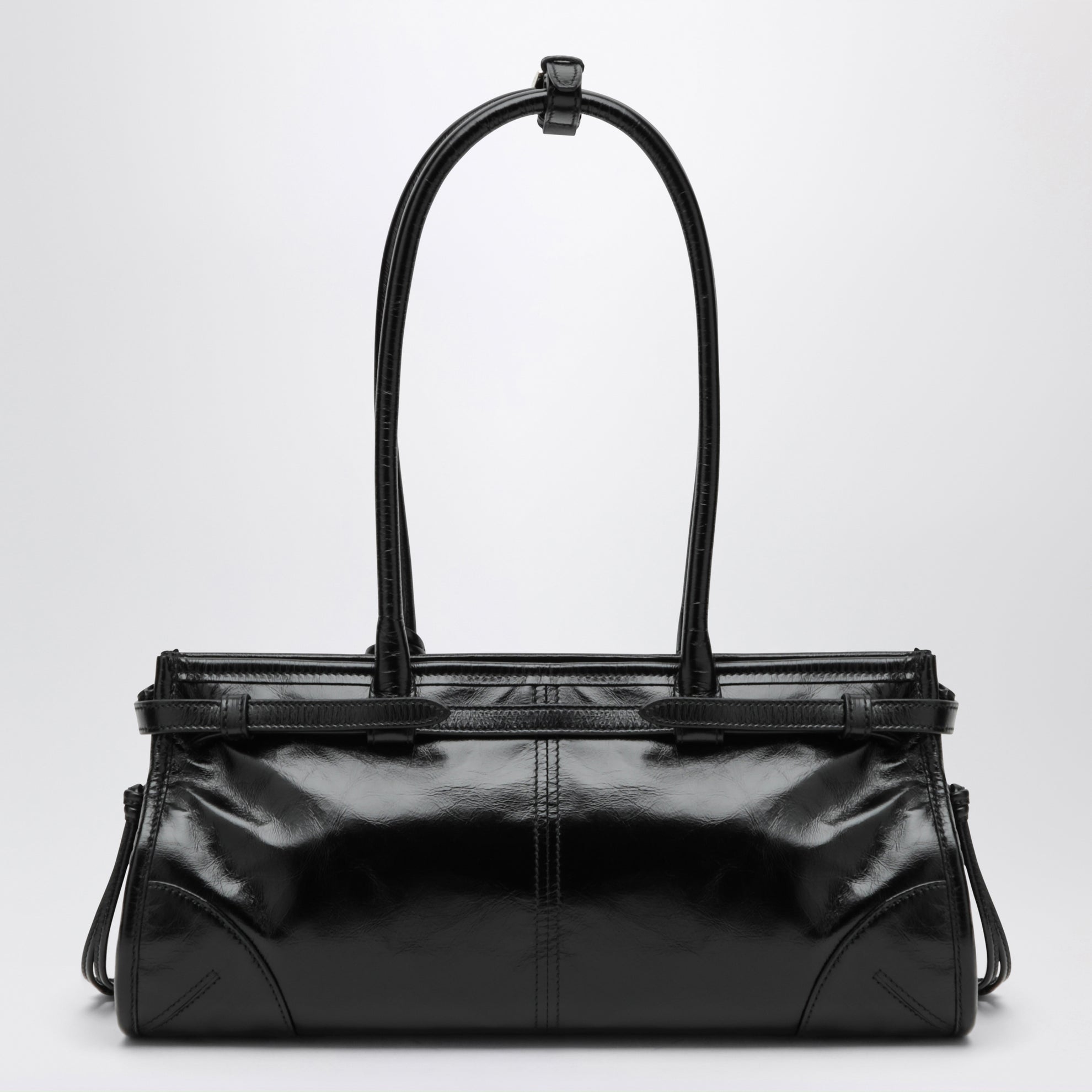 Borsa a mano Bonnie medium in pelle di vitello nera