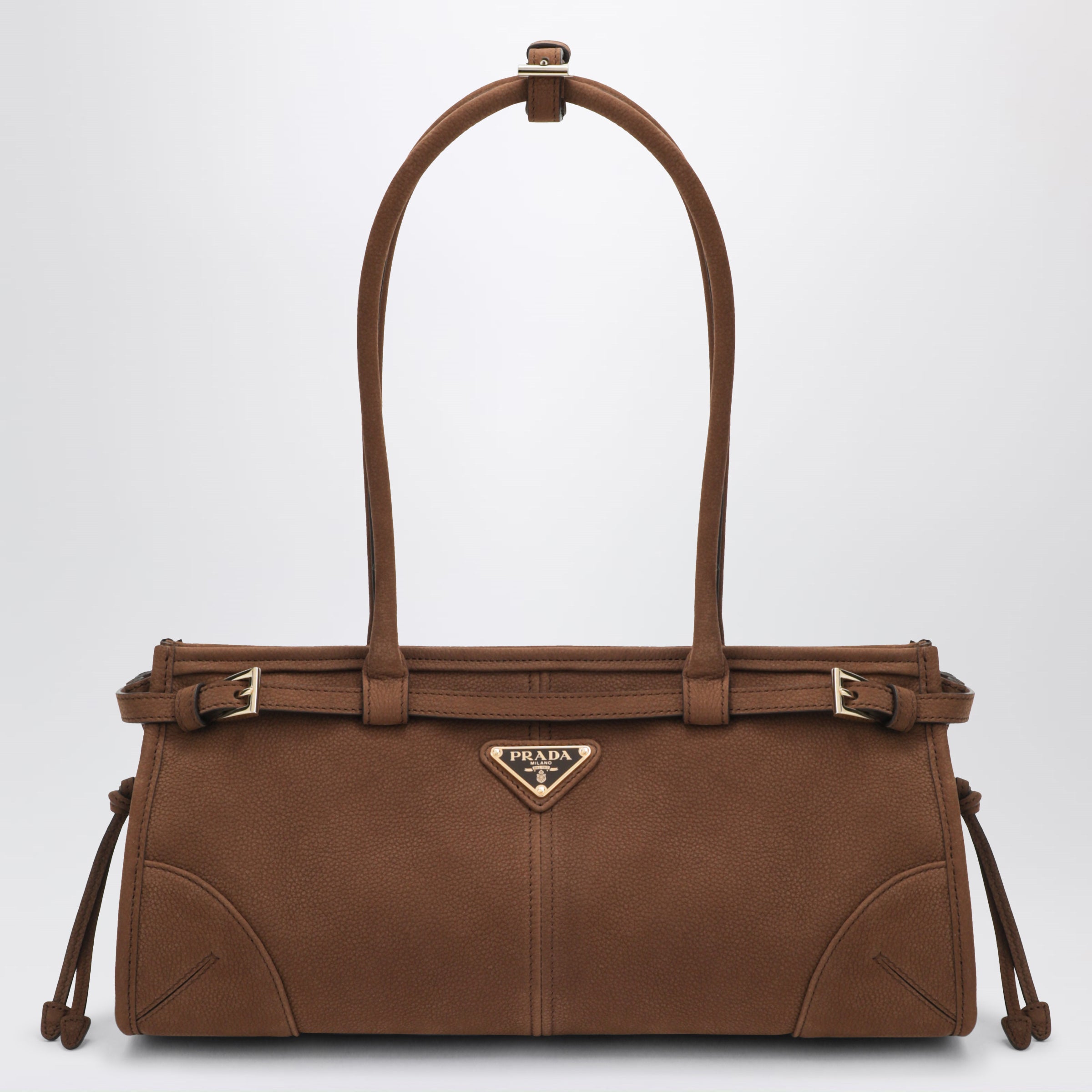 Prada Handbag Bonnie medium in cacao nubuck leather | TheDoubleF