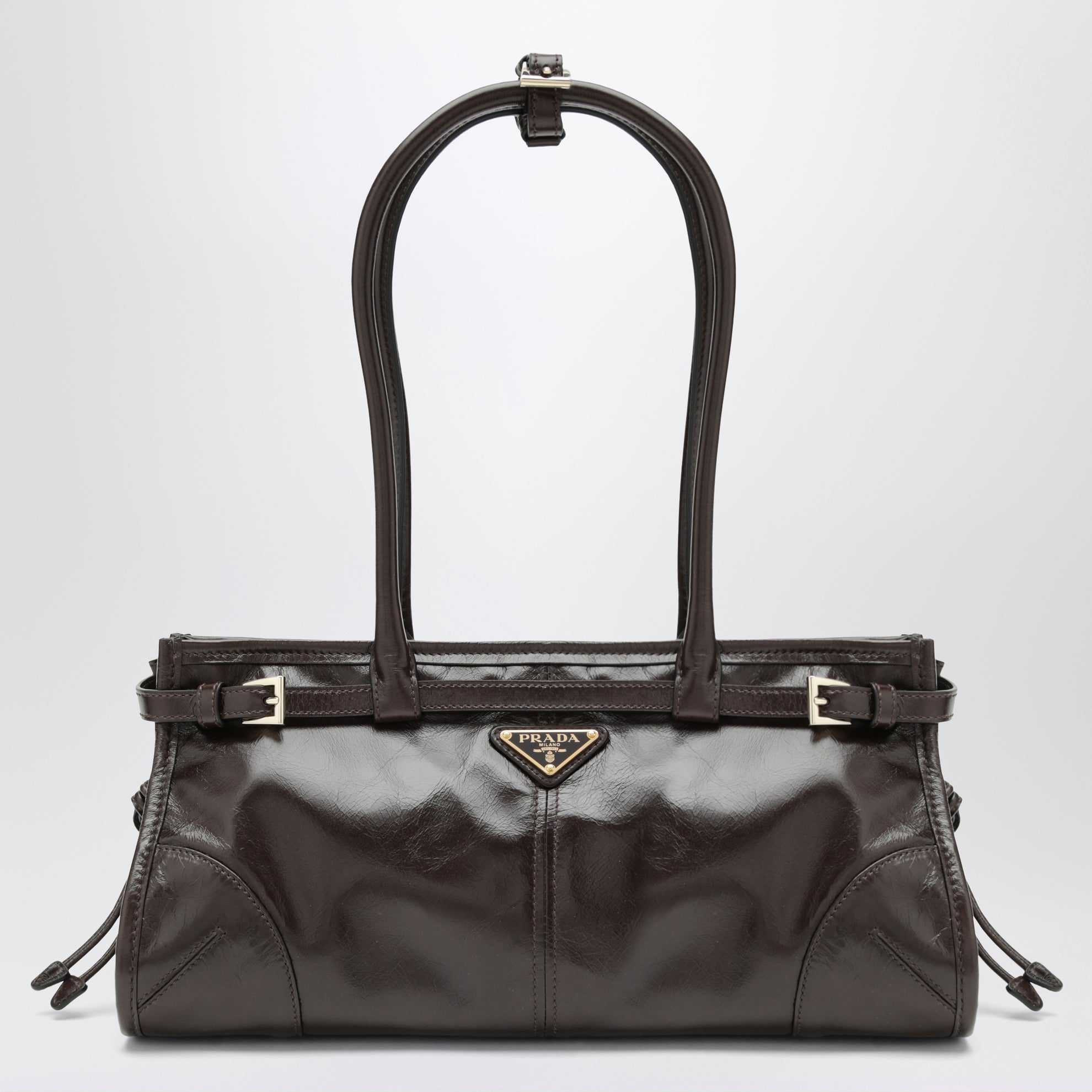Borsa a mano Prada Bonnie media in pelle color moro
