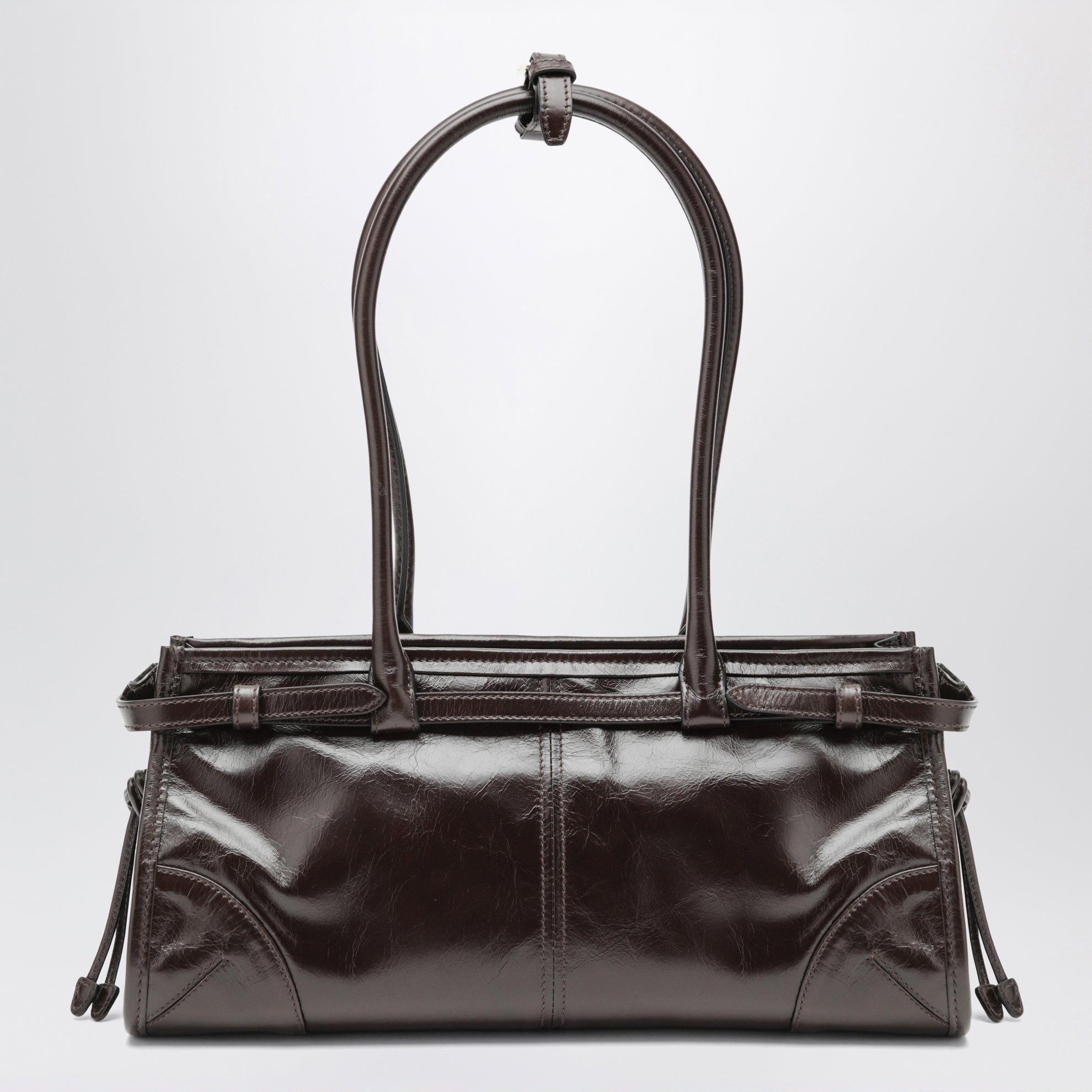 Borsa a mano Prada Bonnie media in pelle color moro