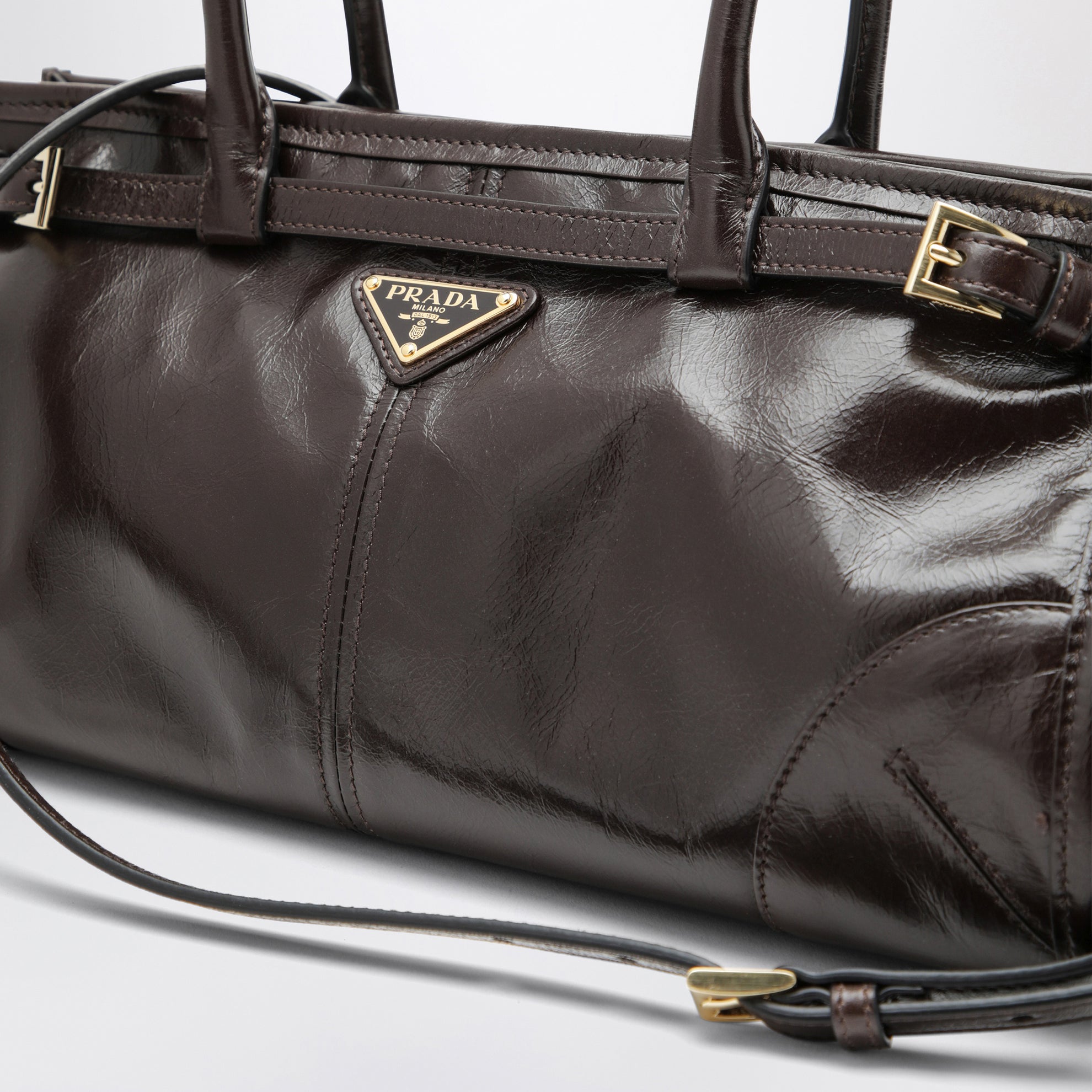 Borsa a mano Prada Bonnie media in pelle color moro