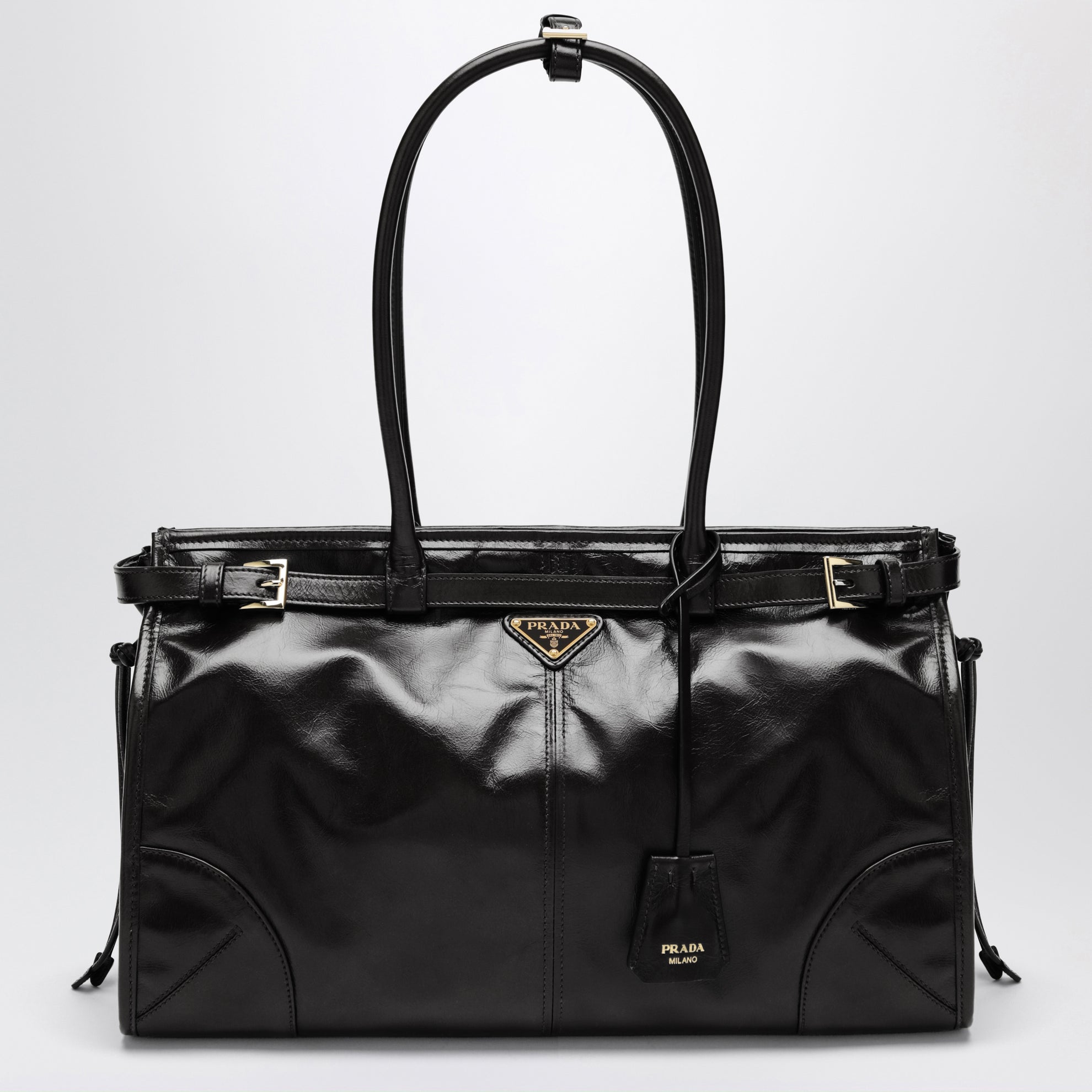 Large Bonnie top-handle bag in black calf leather