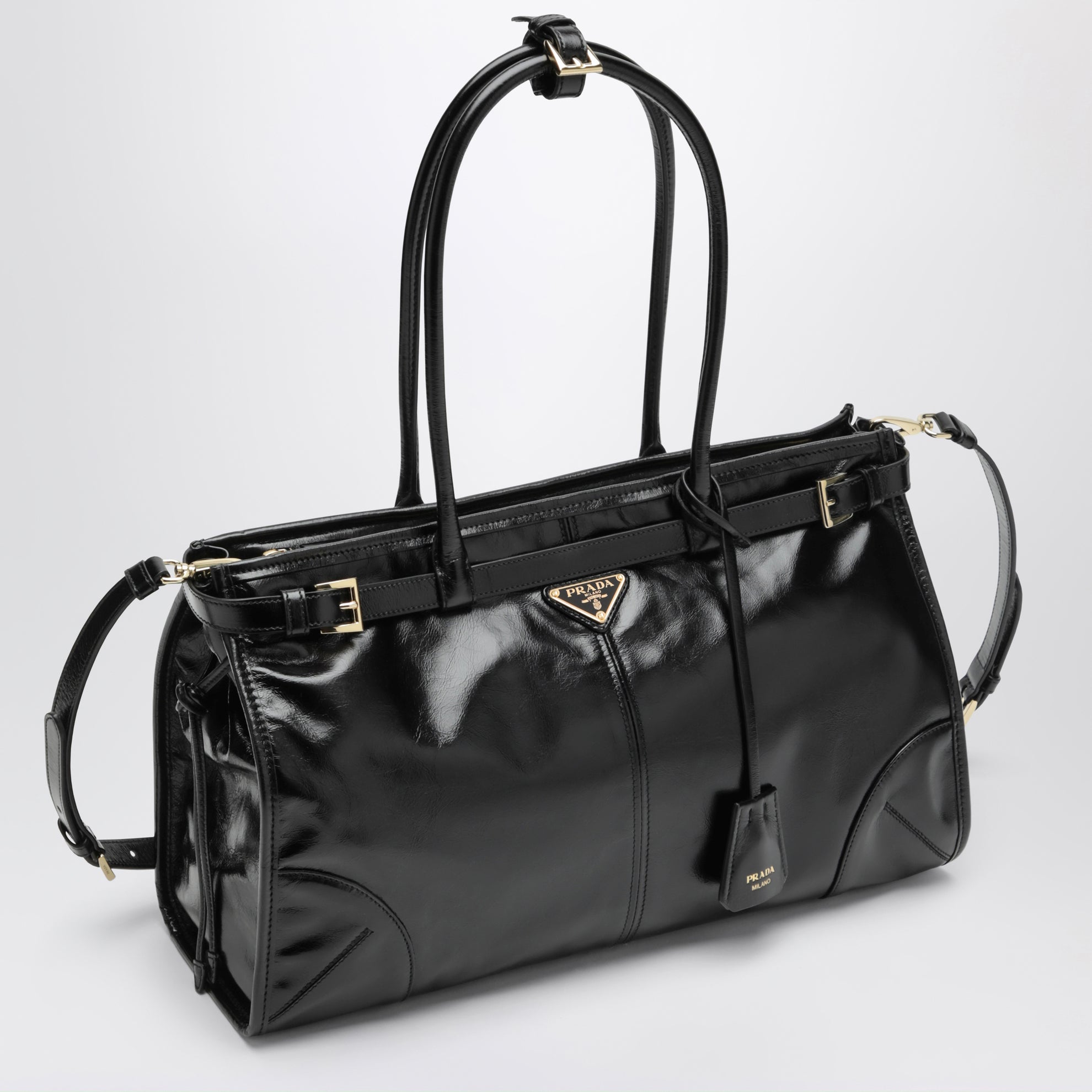 Large Bonnie top-handle bag in black calf leather
