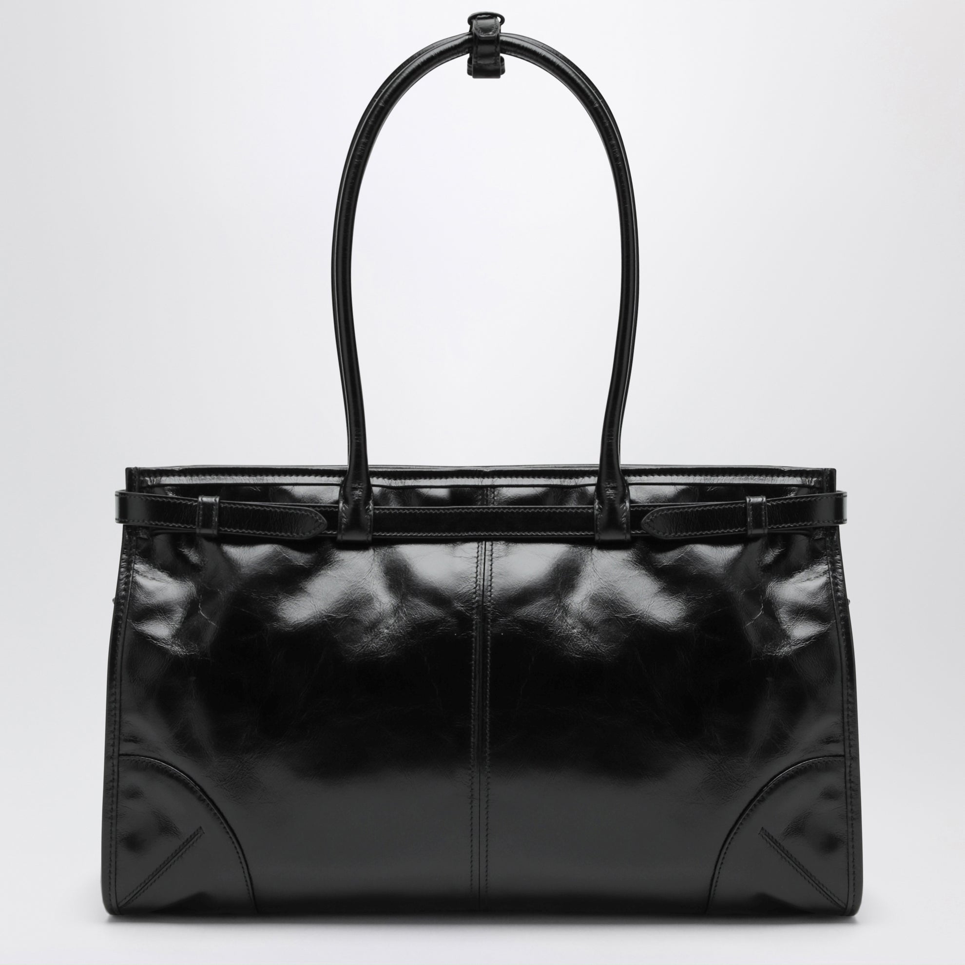 Large Bonnie top-handle bag in black calf leather