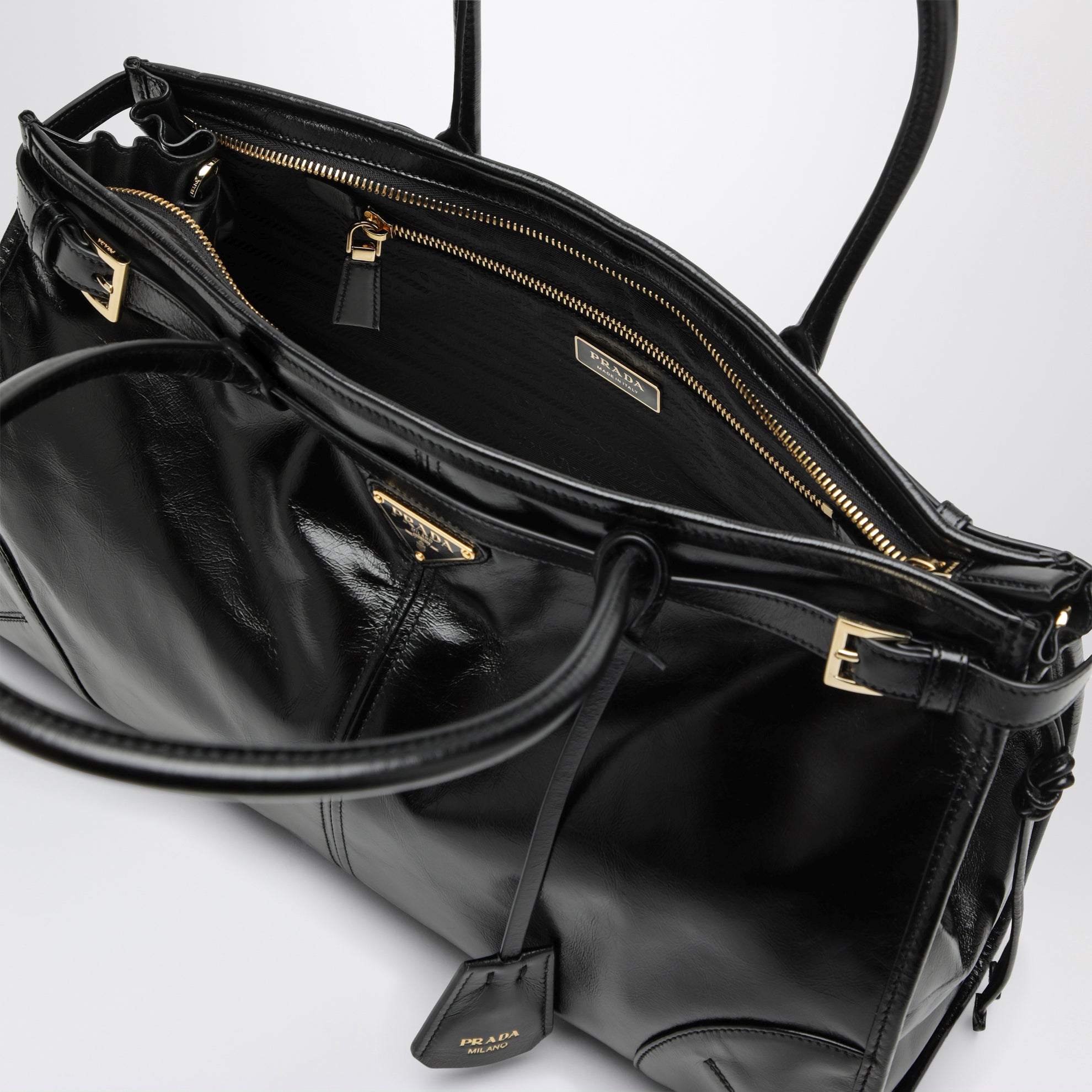 Large Bonnie top-handle bag in black calf leather