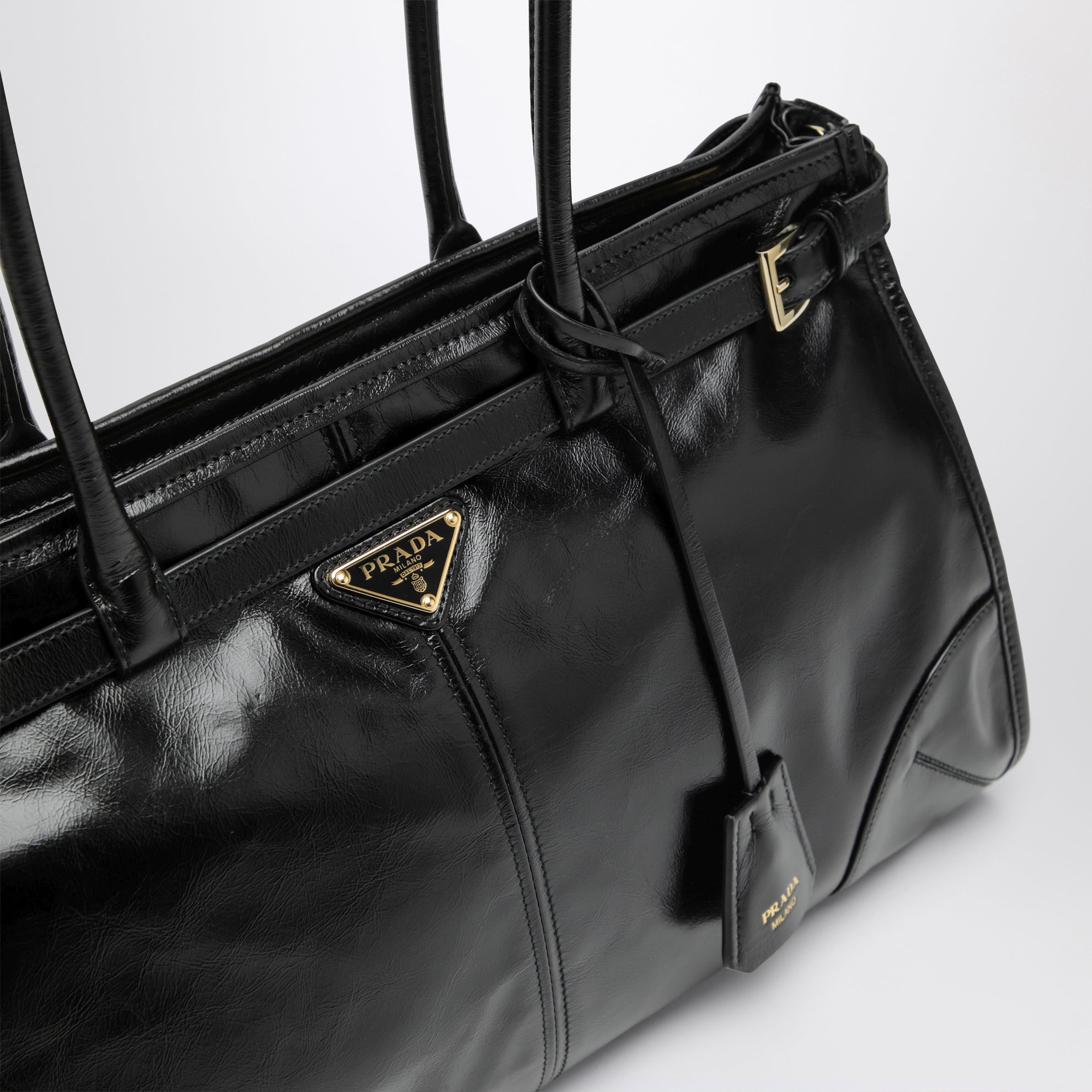 Large Bonnie top-handle bag in black calf leather