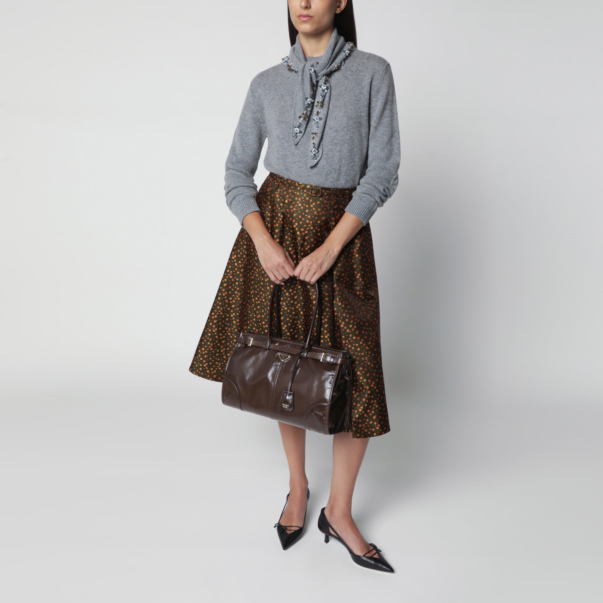 Bonnie large leather handbag in dark brown