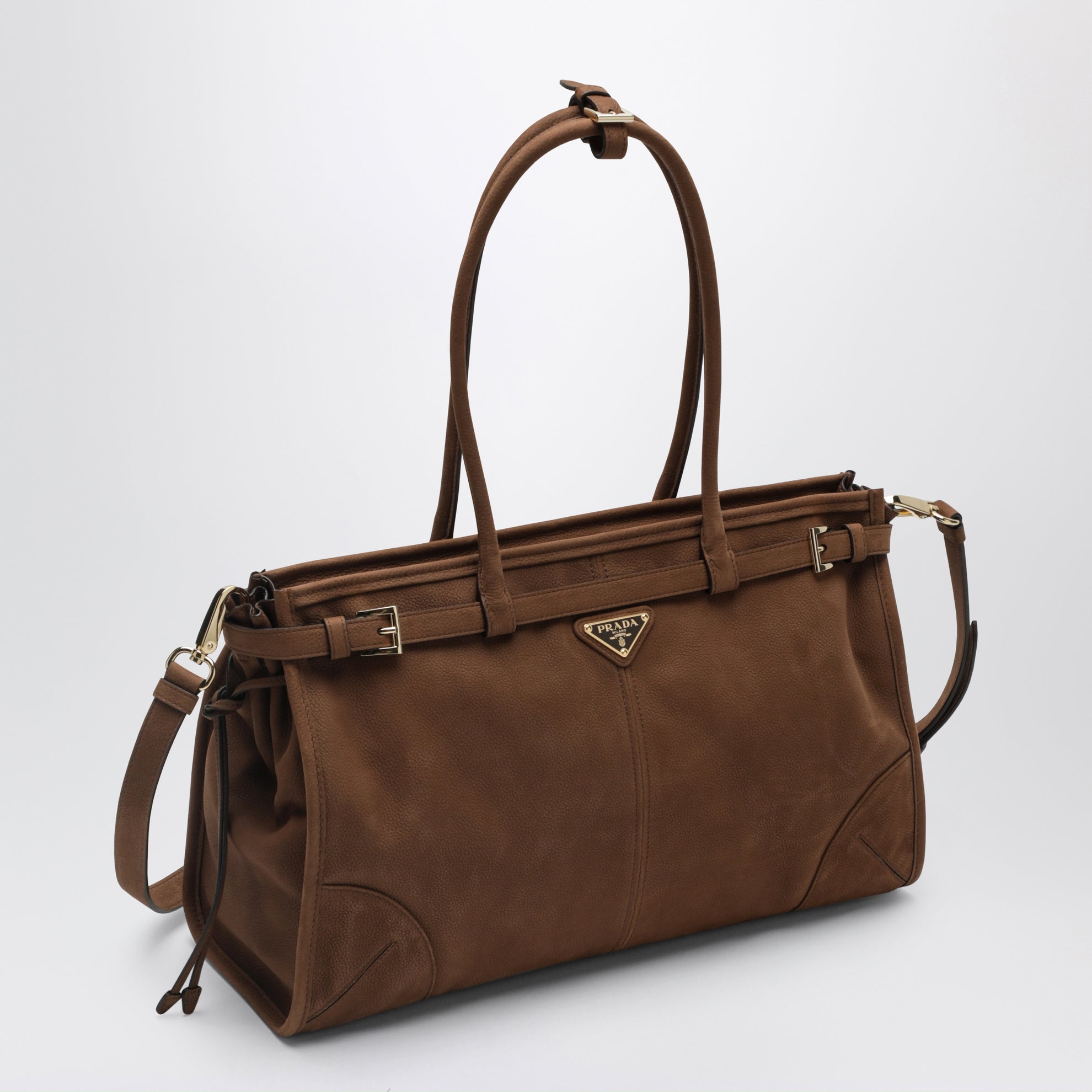 Große Prada Bonnie Tasche aus braunem Wildleder