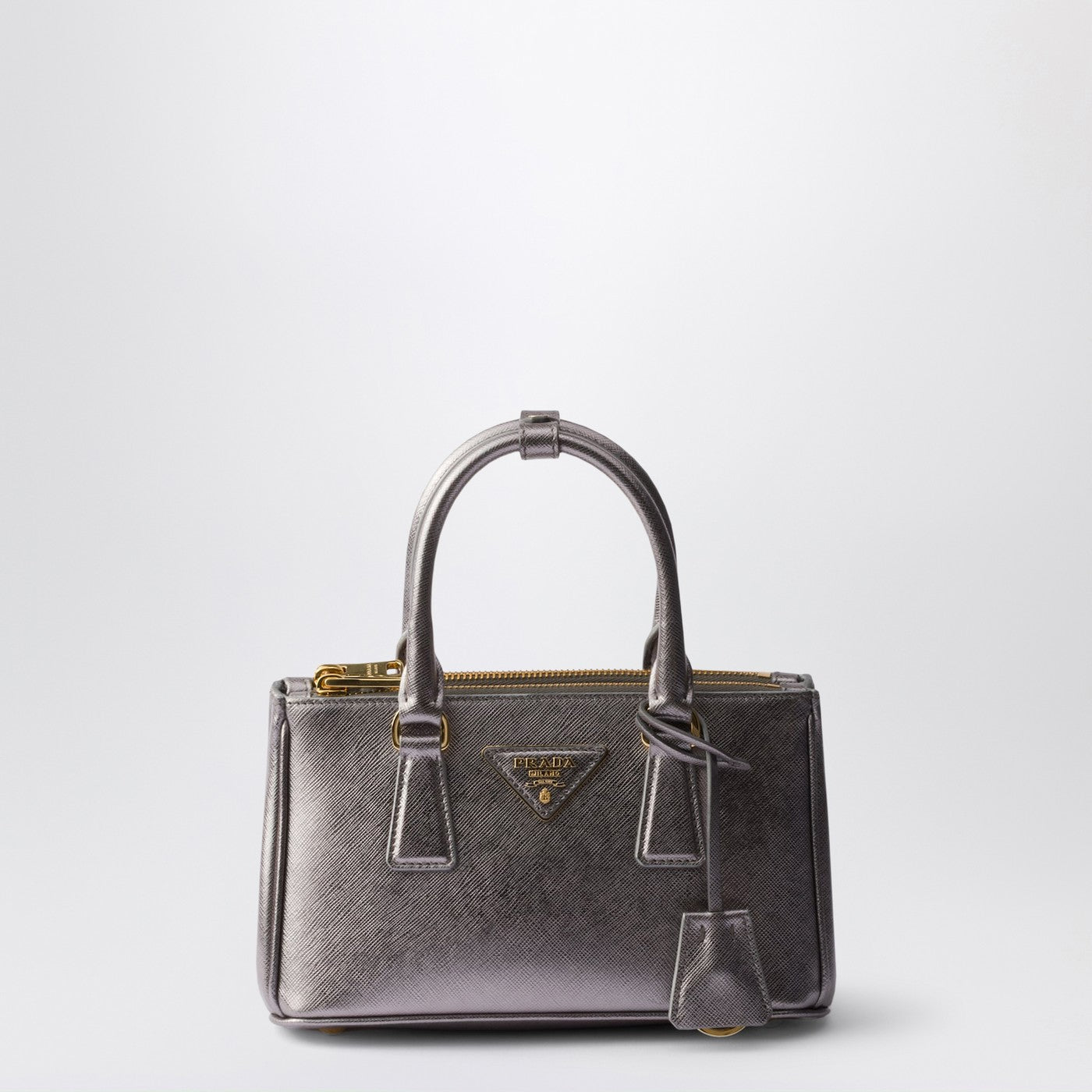 Borsa Prada Galleria mini in Saffiano vernice cromo