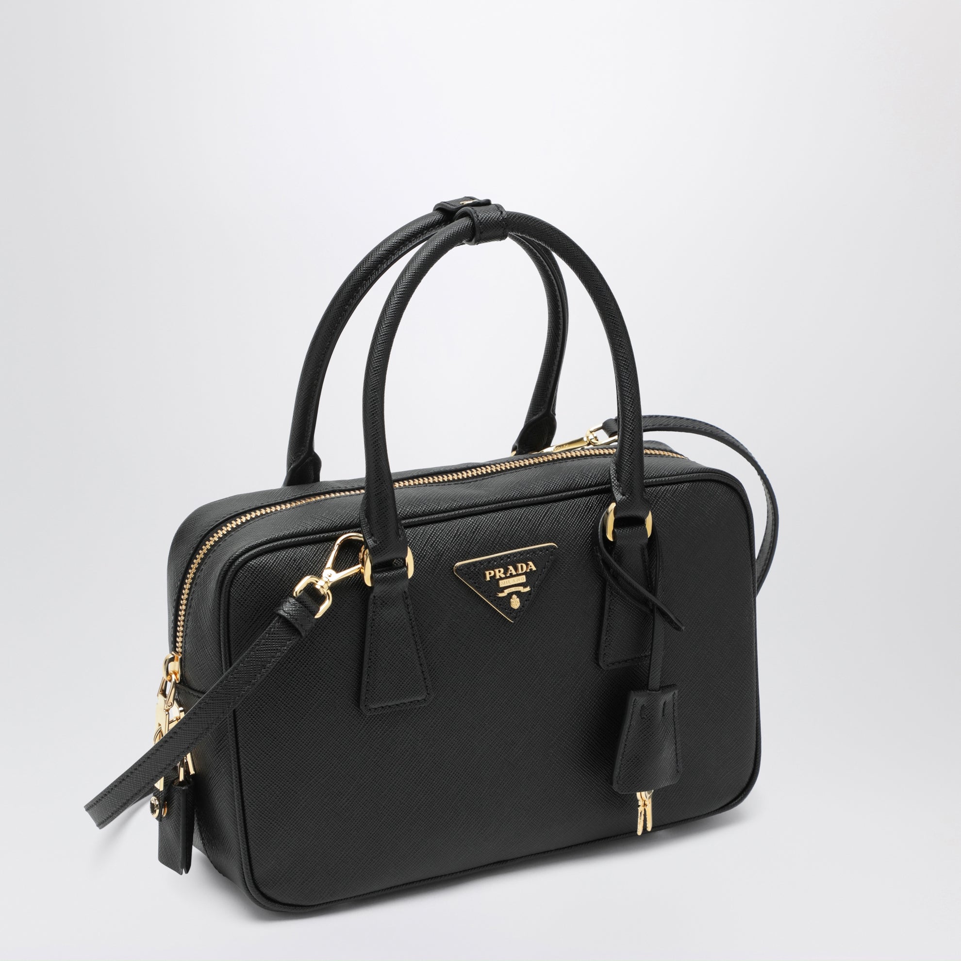 Black Saffiano leather top-handle bag