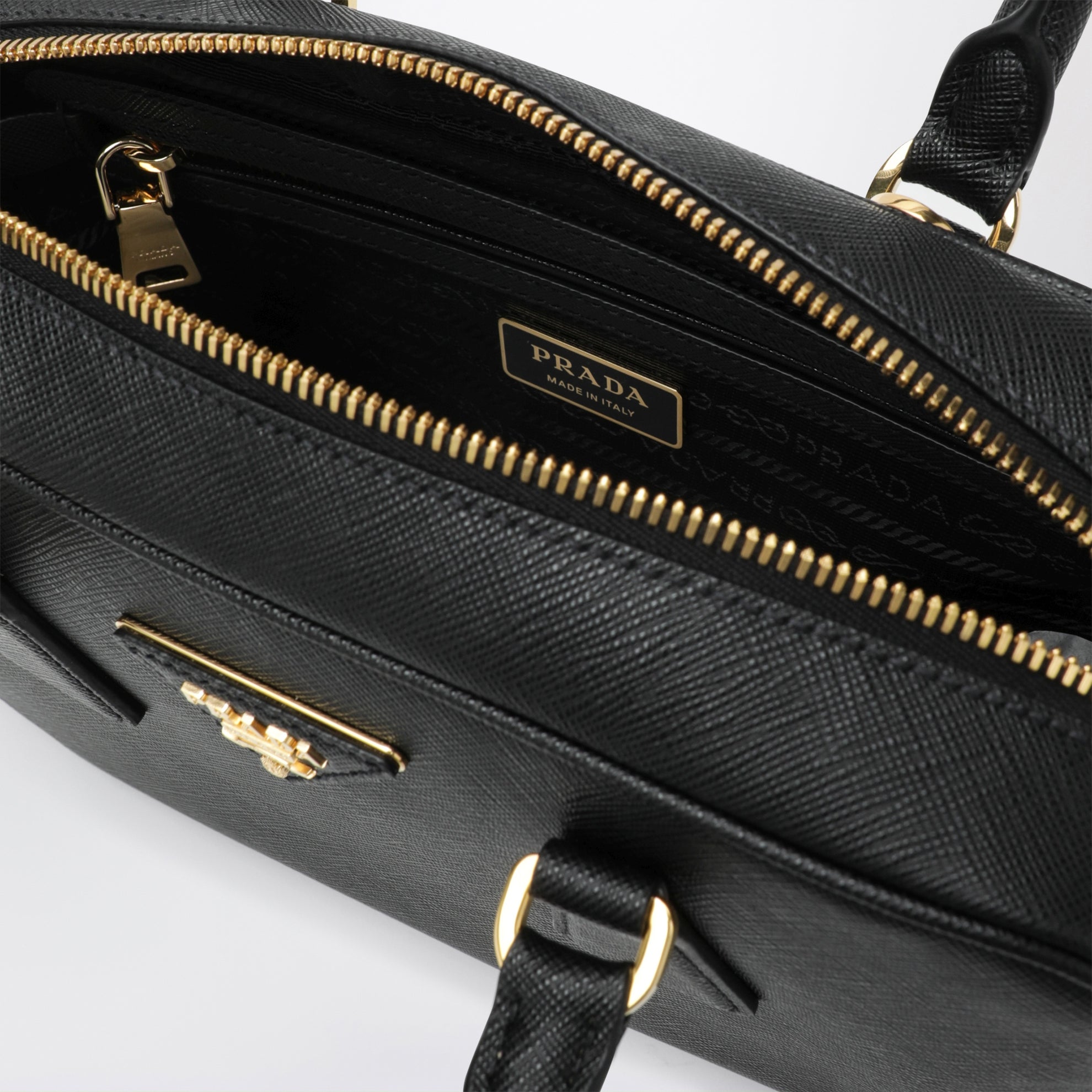 Black Saffiano leather top-handle bag