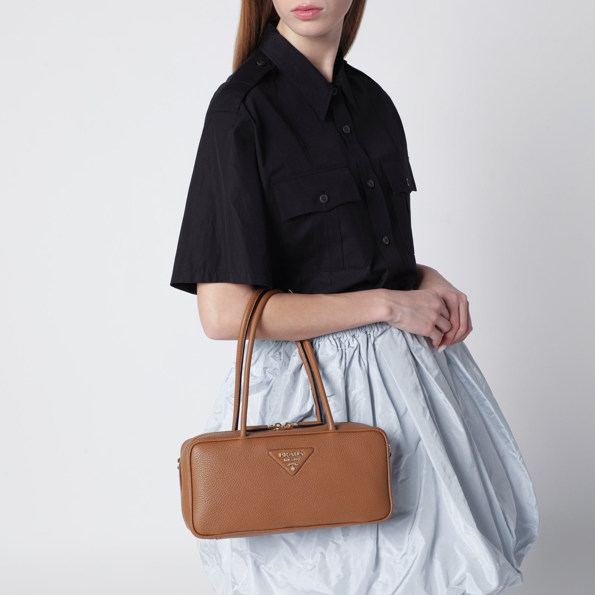 Medium caramel-colored leather top-handle bag