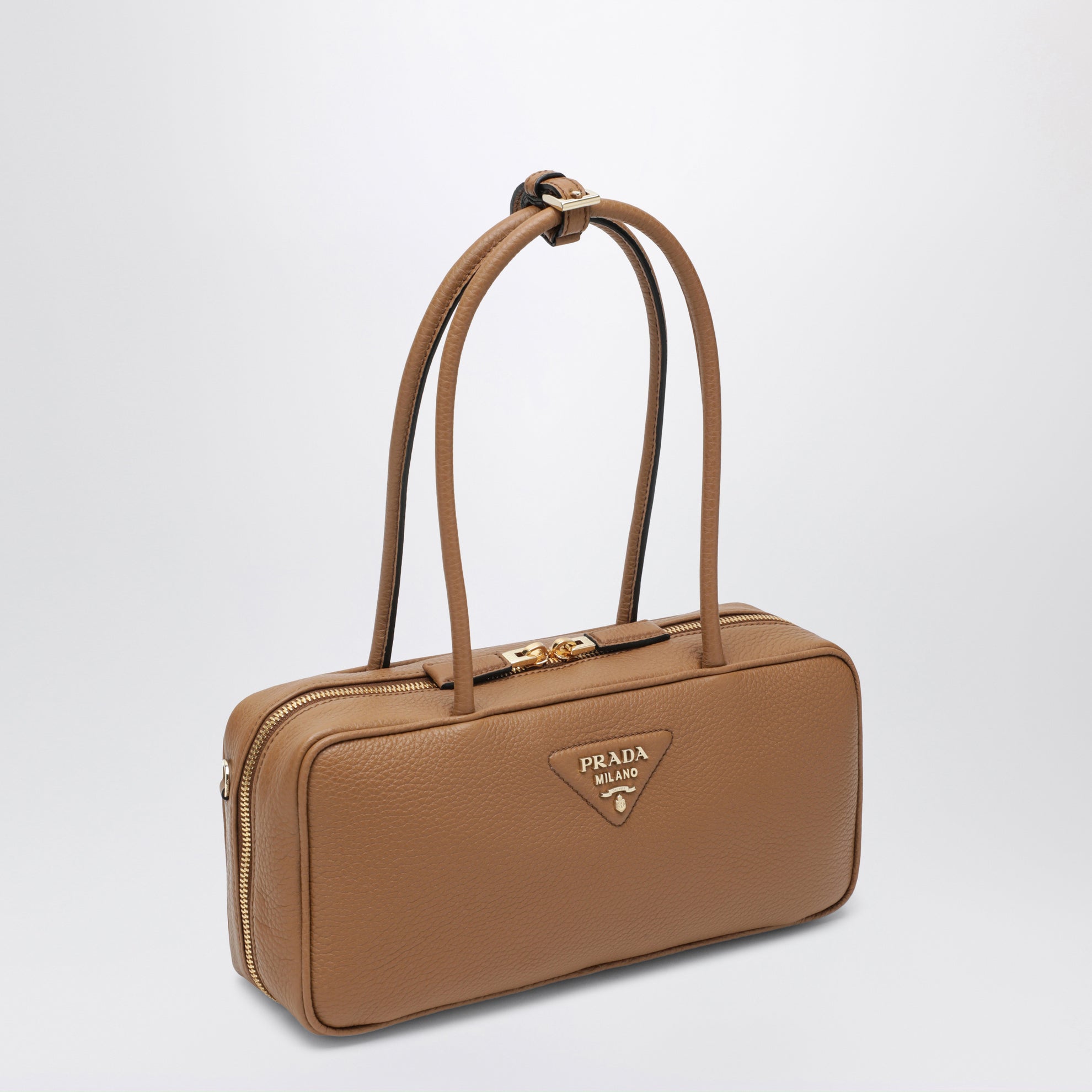 Medium caramel-colored leather top-handle bag