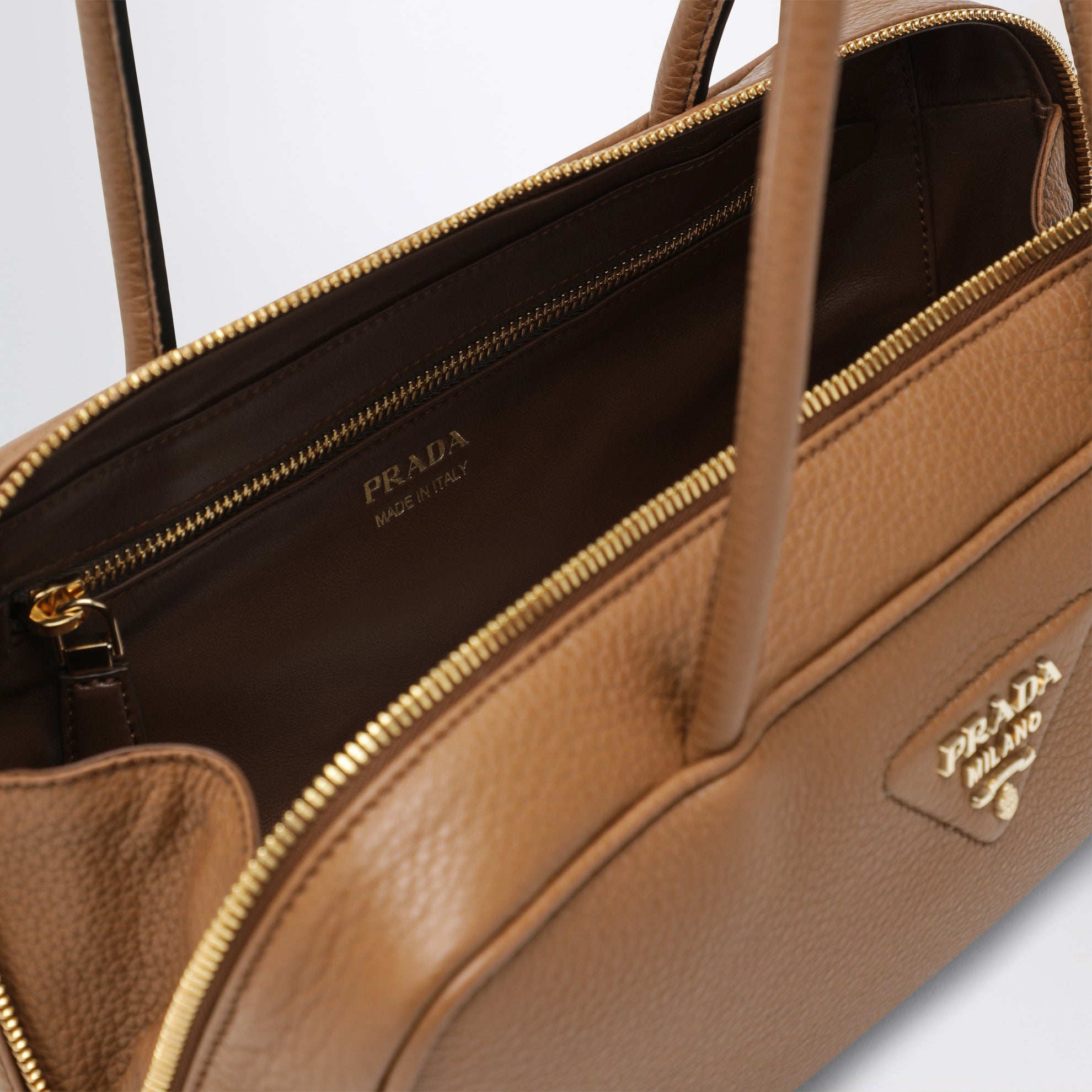 Medium caramel-colored leather top-handle bag