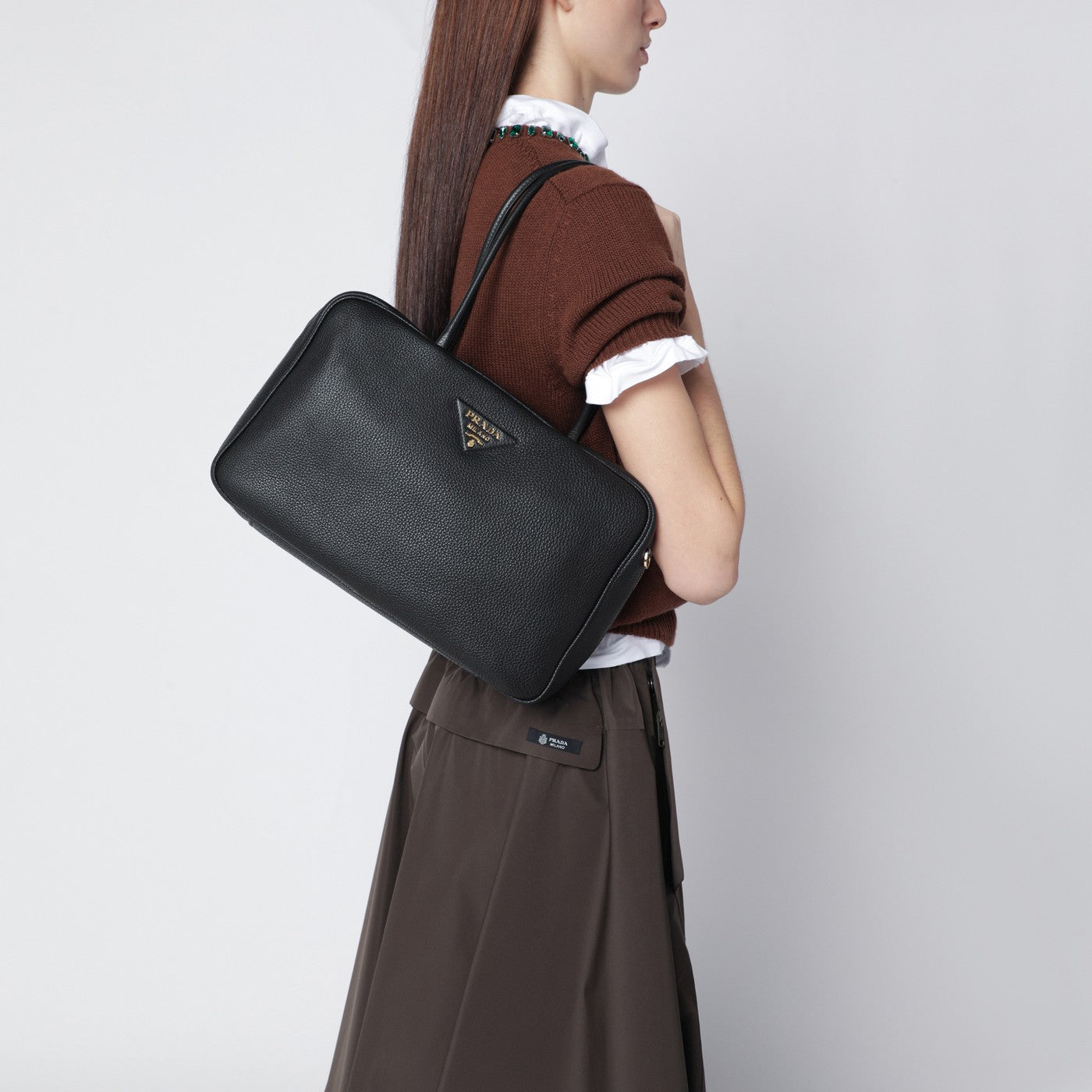 Prada Large duffle bag in black leather | TheDoubleF