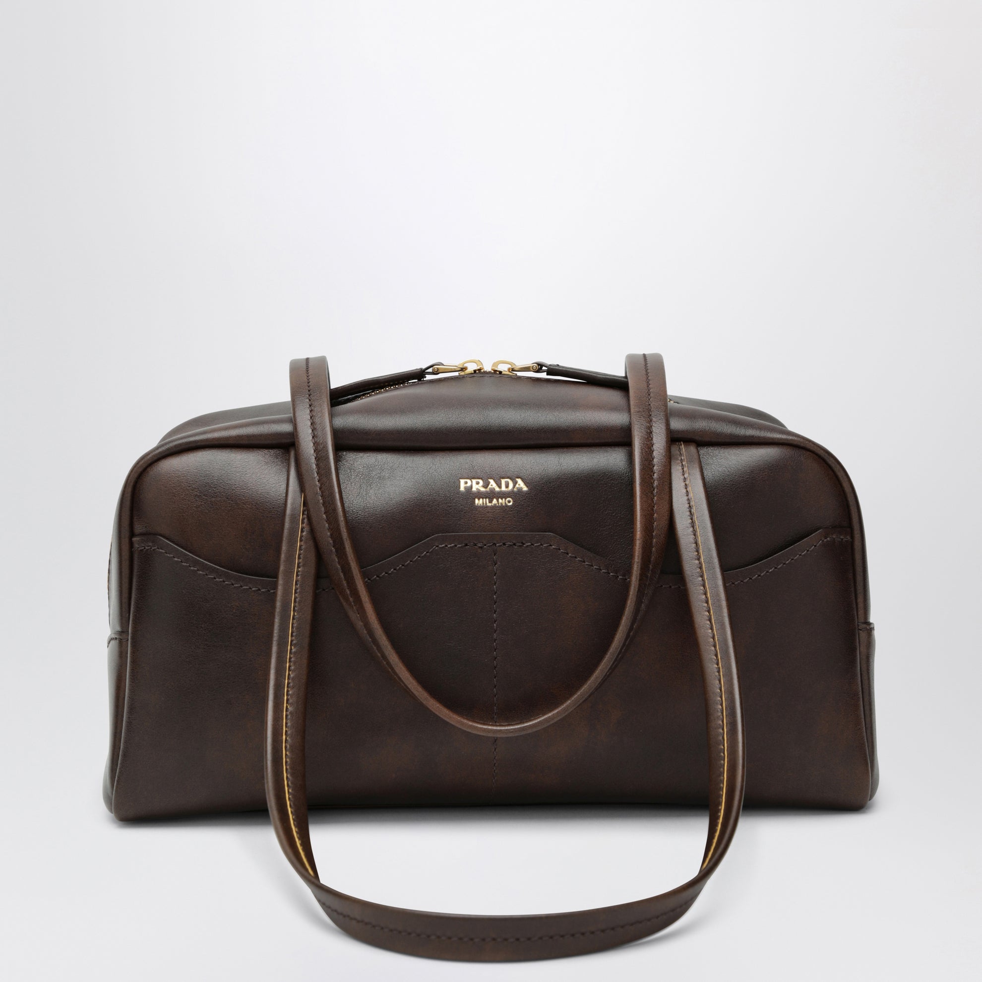 Carry large bowling bag in aged leather Cacao