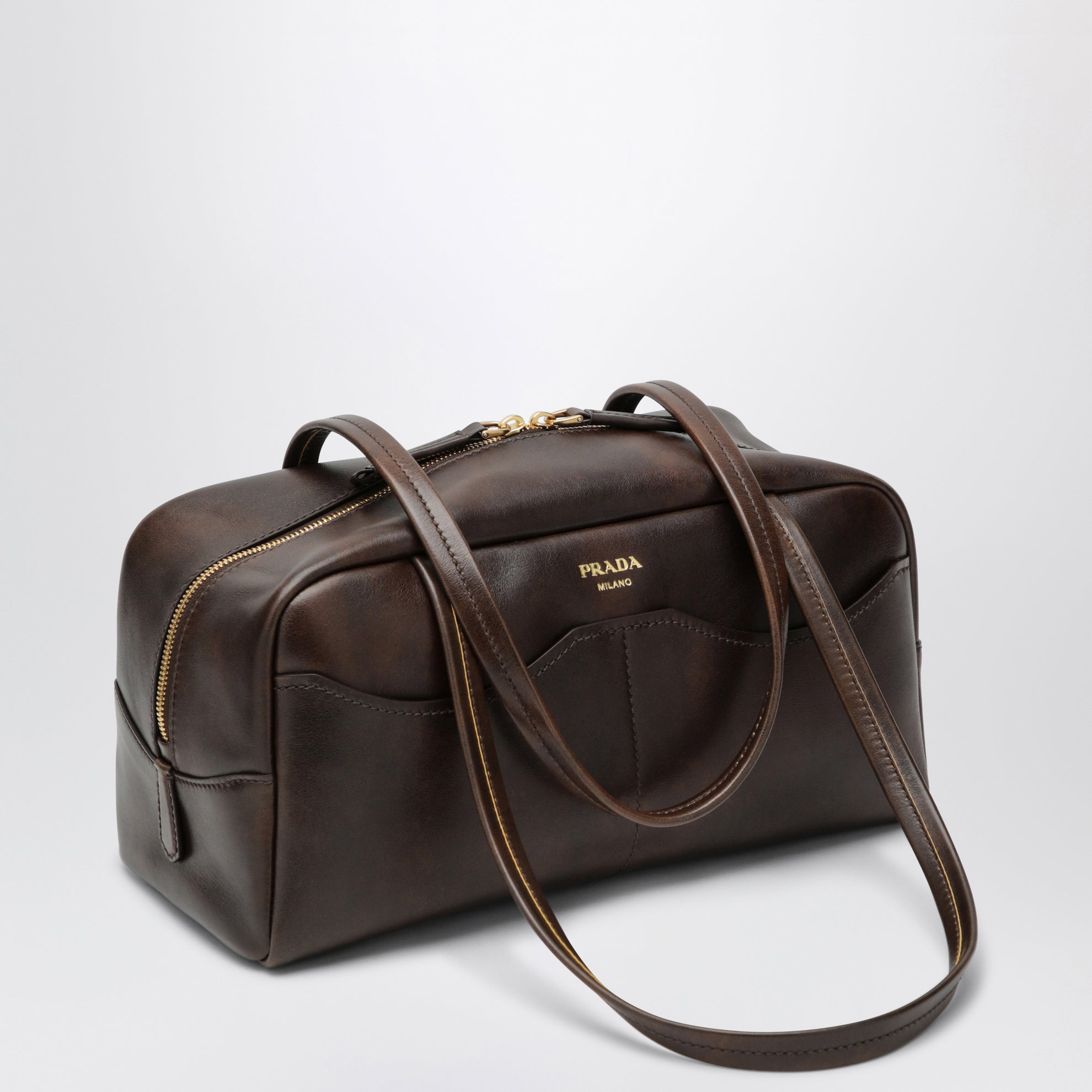 Carry large bowling bag in aged leather Cacao