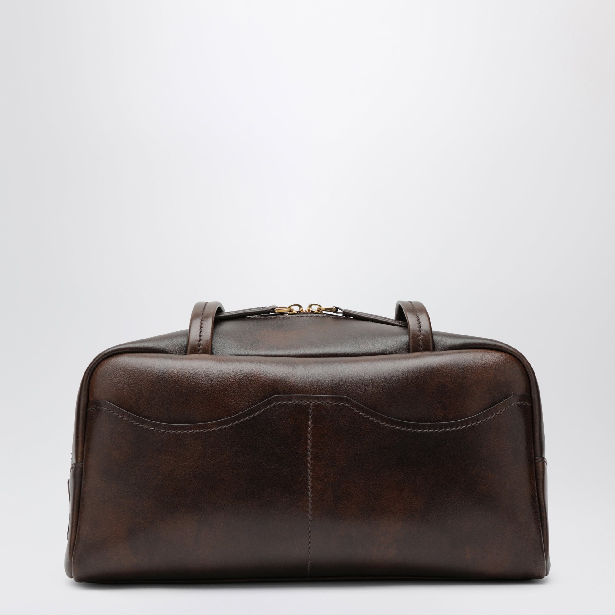Carry large bowling bag in aged leather Cacao