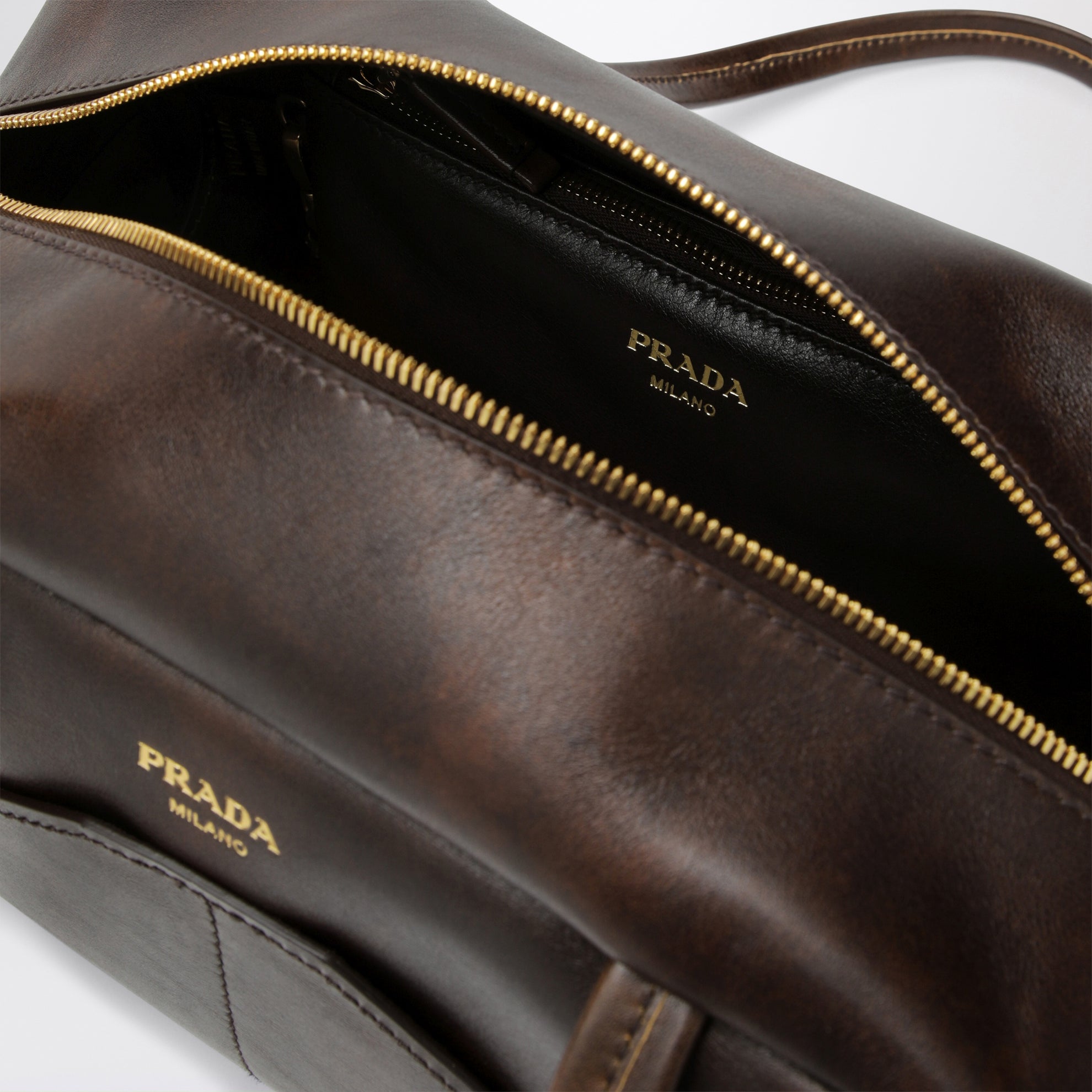 Carry large bowling bag in aged leather Cacao