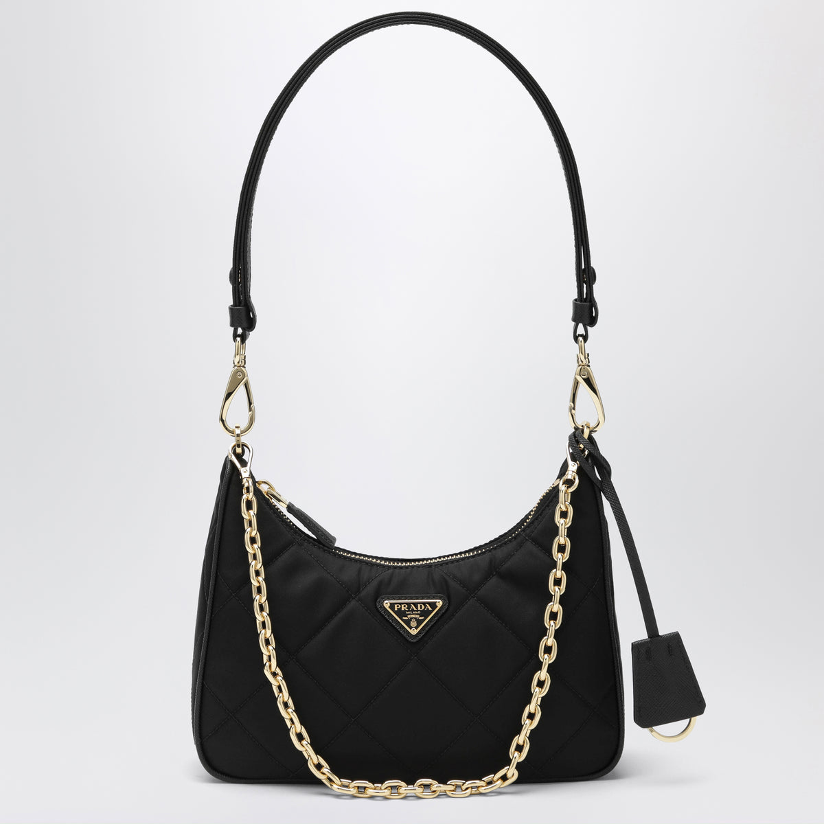 Schwarze Re-Edition Mini-Tasche aus gestepptem Re-Nylon