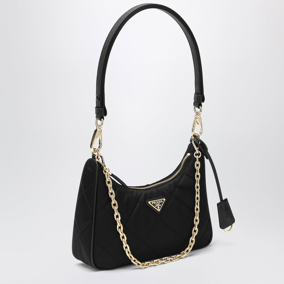 Schwarze Re-Edition Mini-Tasche aus gestepptem Re-Nylon
