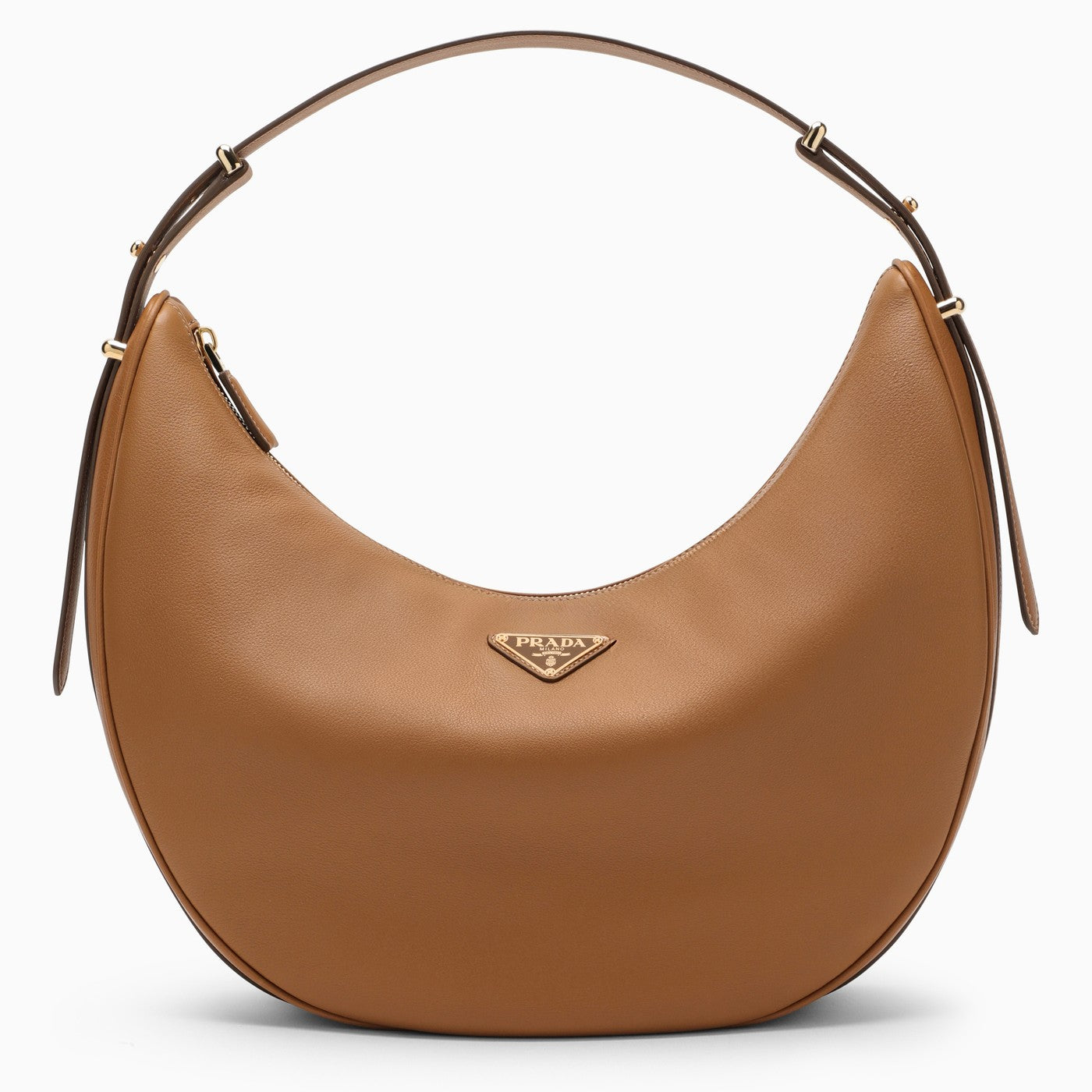Sac porté épaule Prada Arqué couleur caramel large en cuir